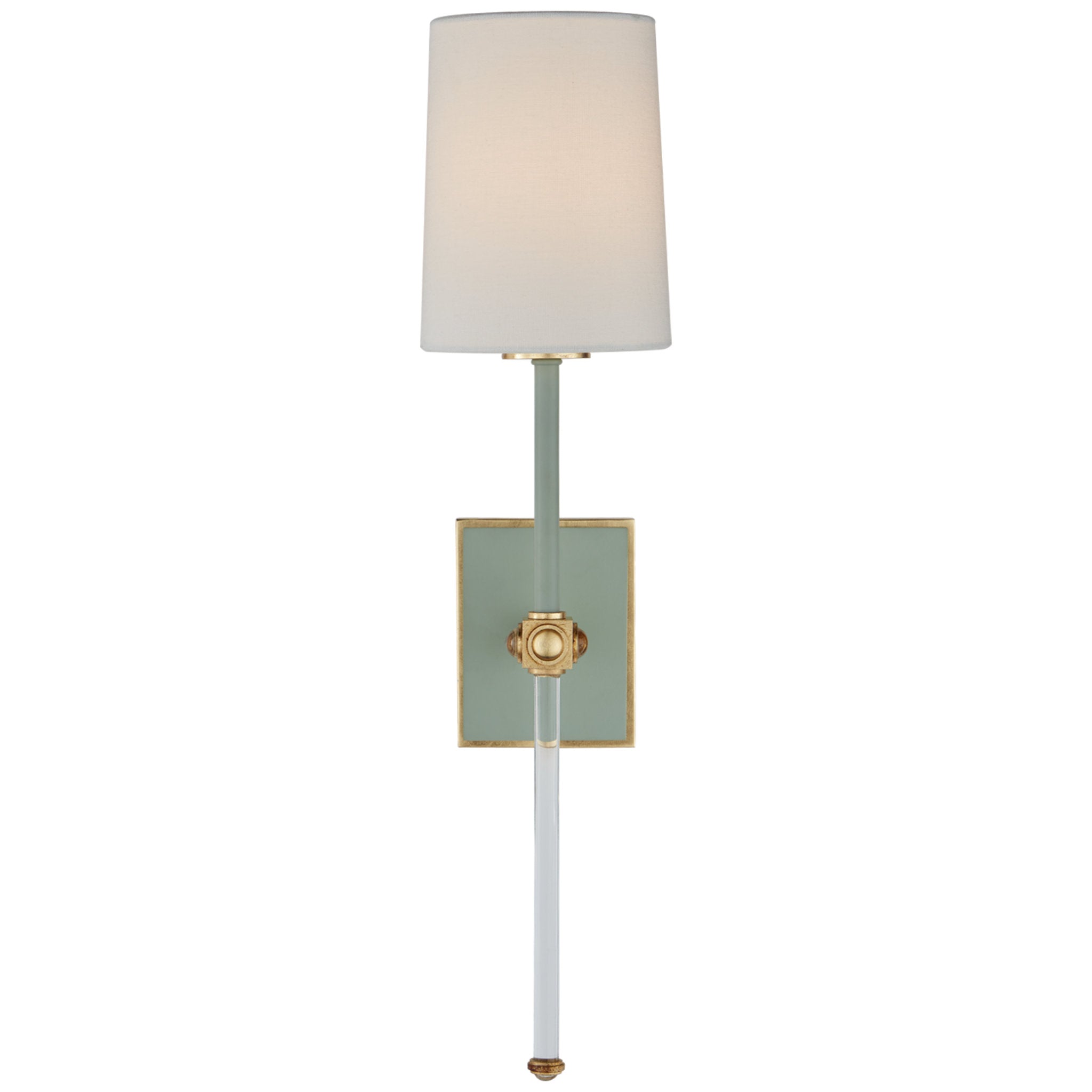 Julie Neill Lucia Medium Tail Sconce in Celadon and Crystal with Linen Shade Wall Light W5.5" x H20.75"