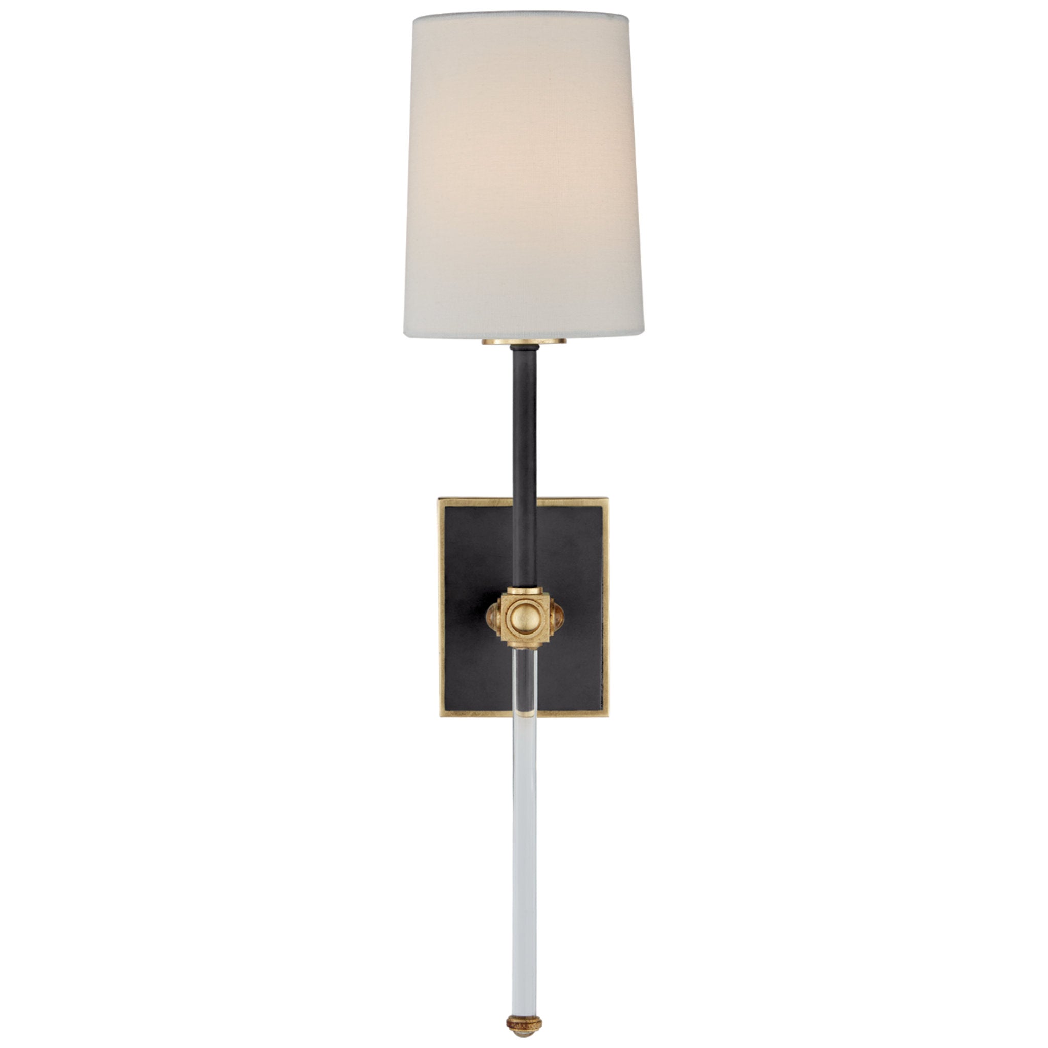 Julie Neill Lucia Medium Tail Sconce in Matte Black and Crystal with Linen Shade Wall Light W5.5" x H20.75"