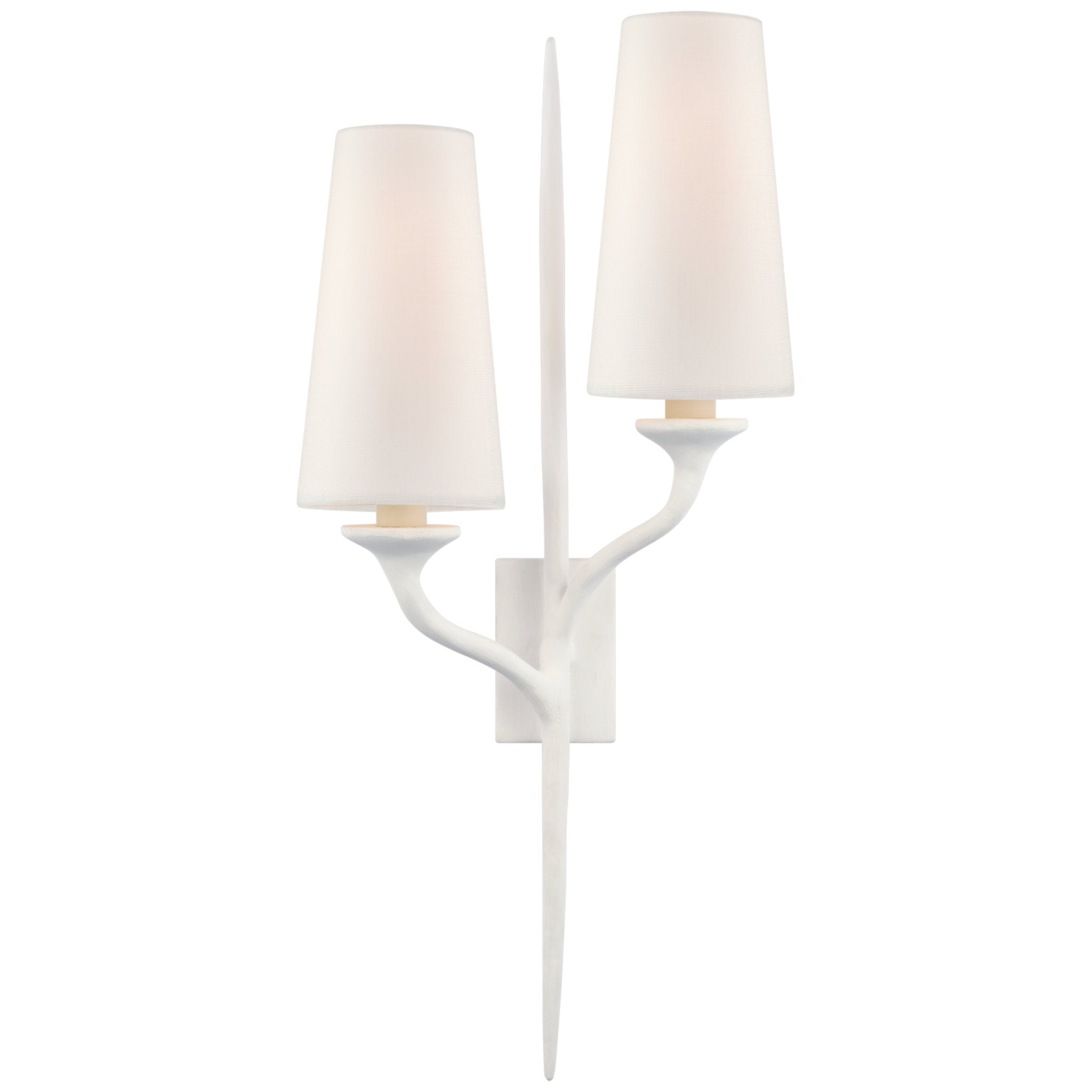 Julie Neill Iberia Double Right Sconce in Plaster White with Linen Shades Wall Light W11" x H24"