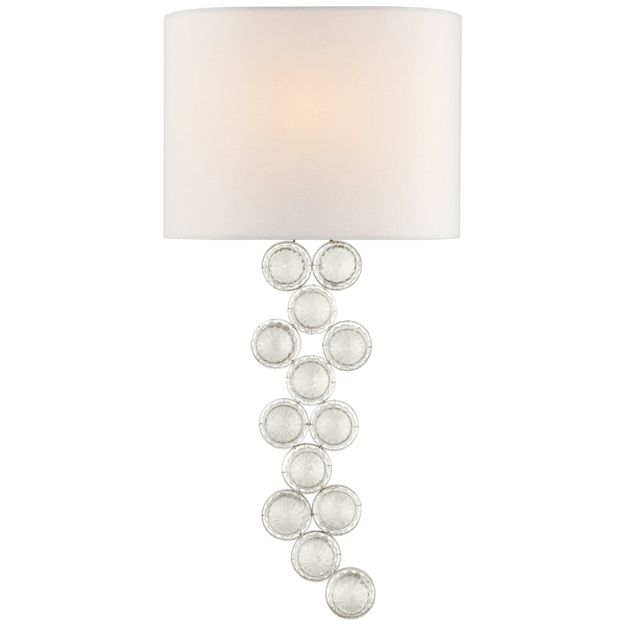 Julie Neill Milazzo Medium Left Sconce in Burnished Silver Leaf and Crystal with Linen Shade Wall Light W11.5" x H24"