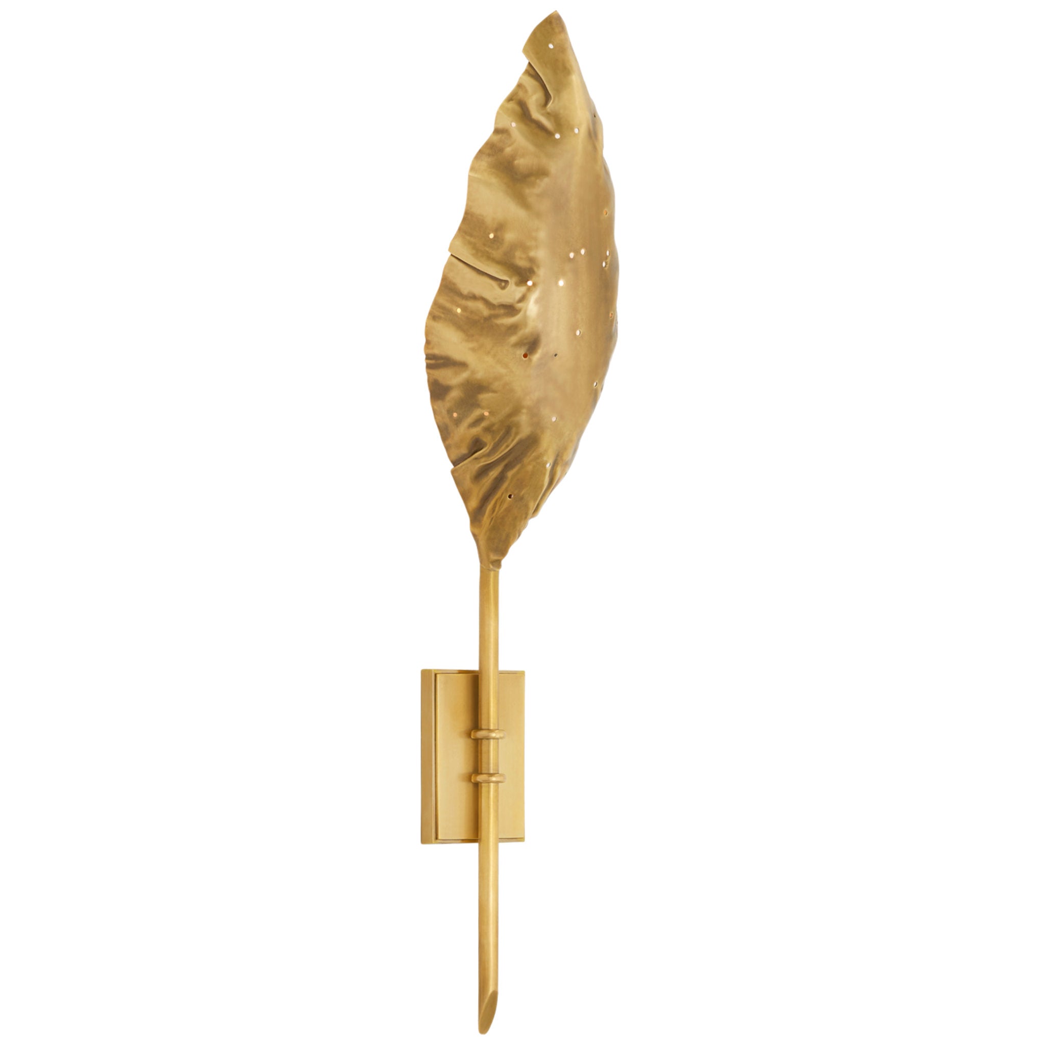 Julie Neill Dumaine Single Pierced Leaf Sconce in Antique-Burnished Brass Wall Light W5.25" x H24.75"