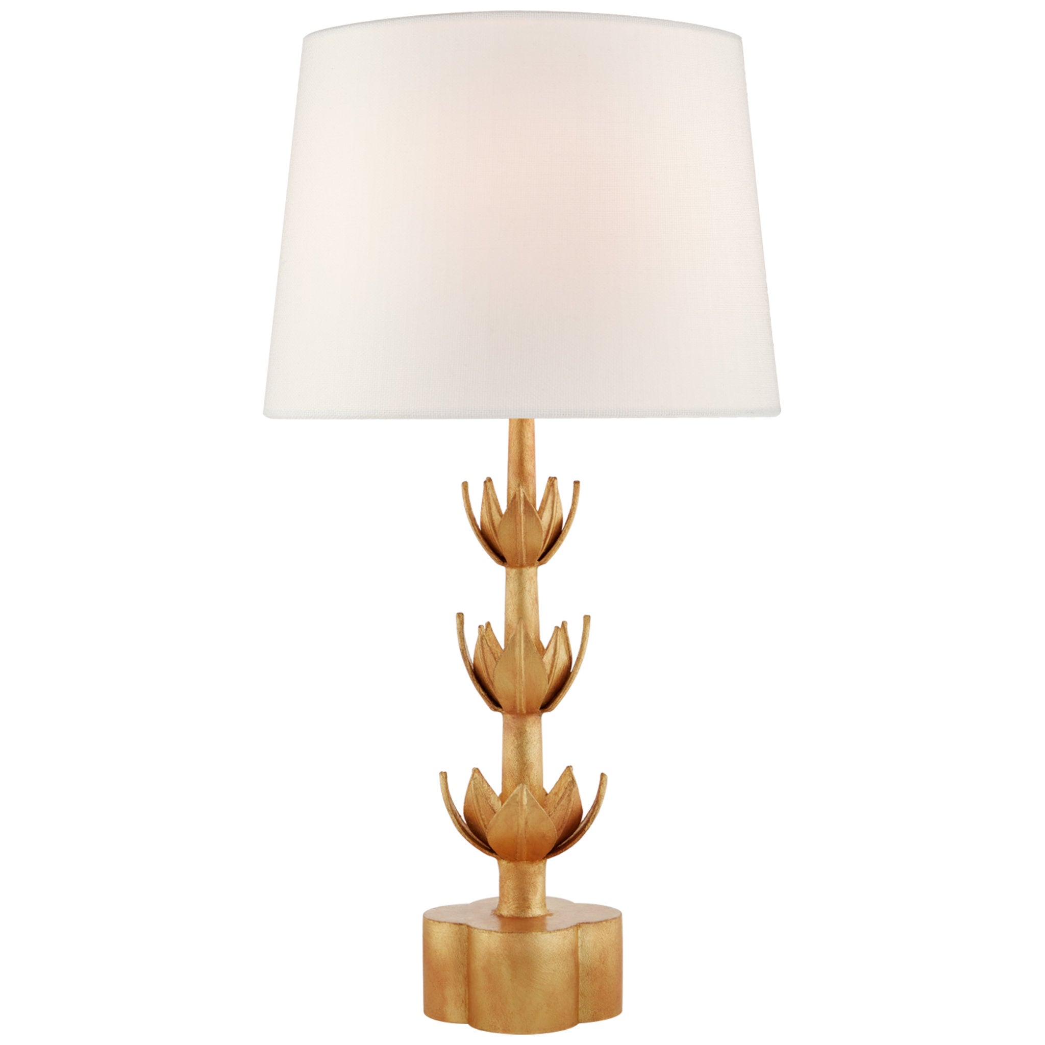 Julie Neill Alberto Large Triple Table Lamp in Antique Gold Leaf with Linen Shade W16.5" x H32.25"