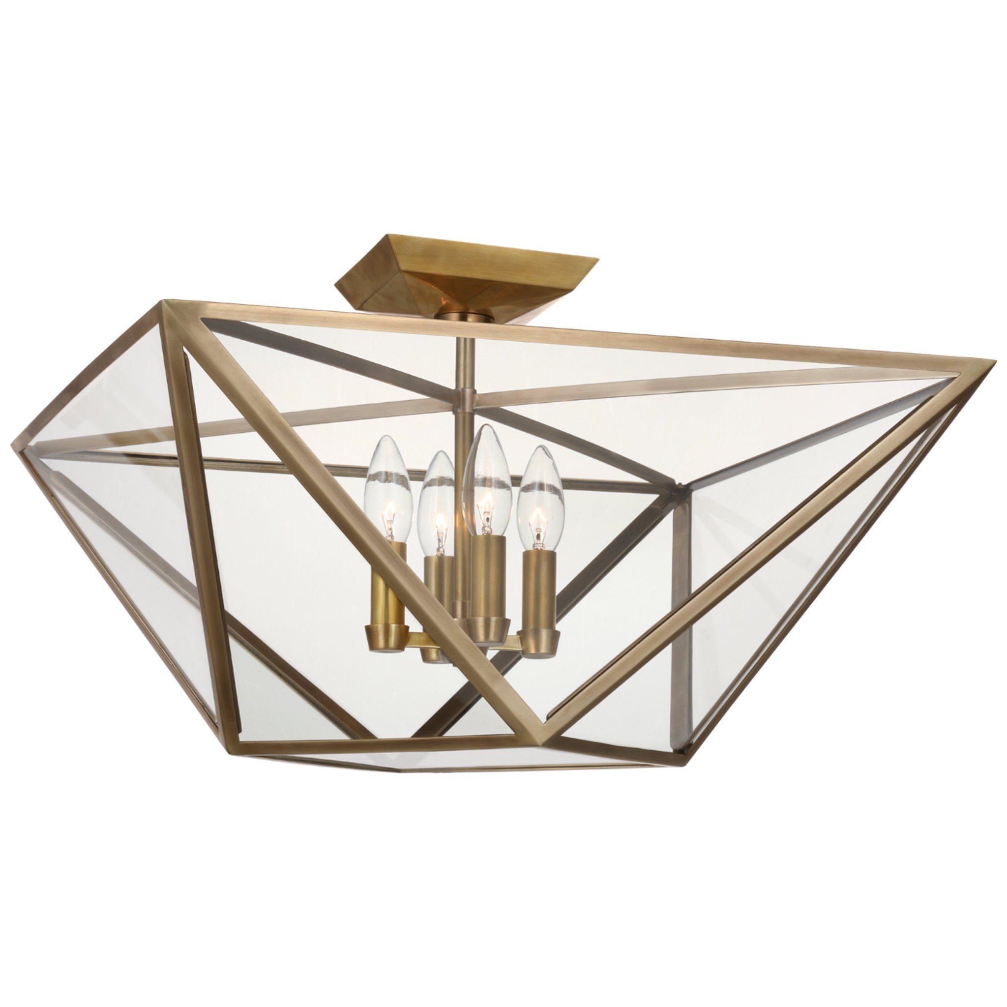 Julie Neill Lorino Large Semi-Flush Mount in Hand-Rubbed Antique Brass with Clear Glass Ceiling Light W20" x H12.25"
