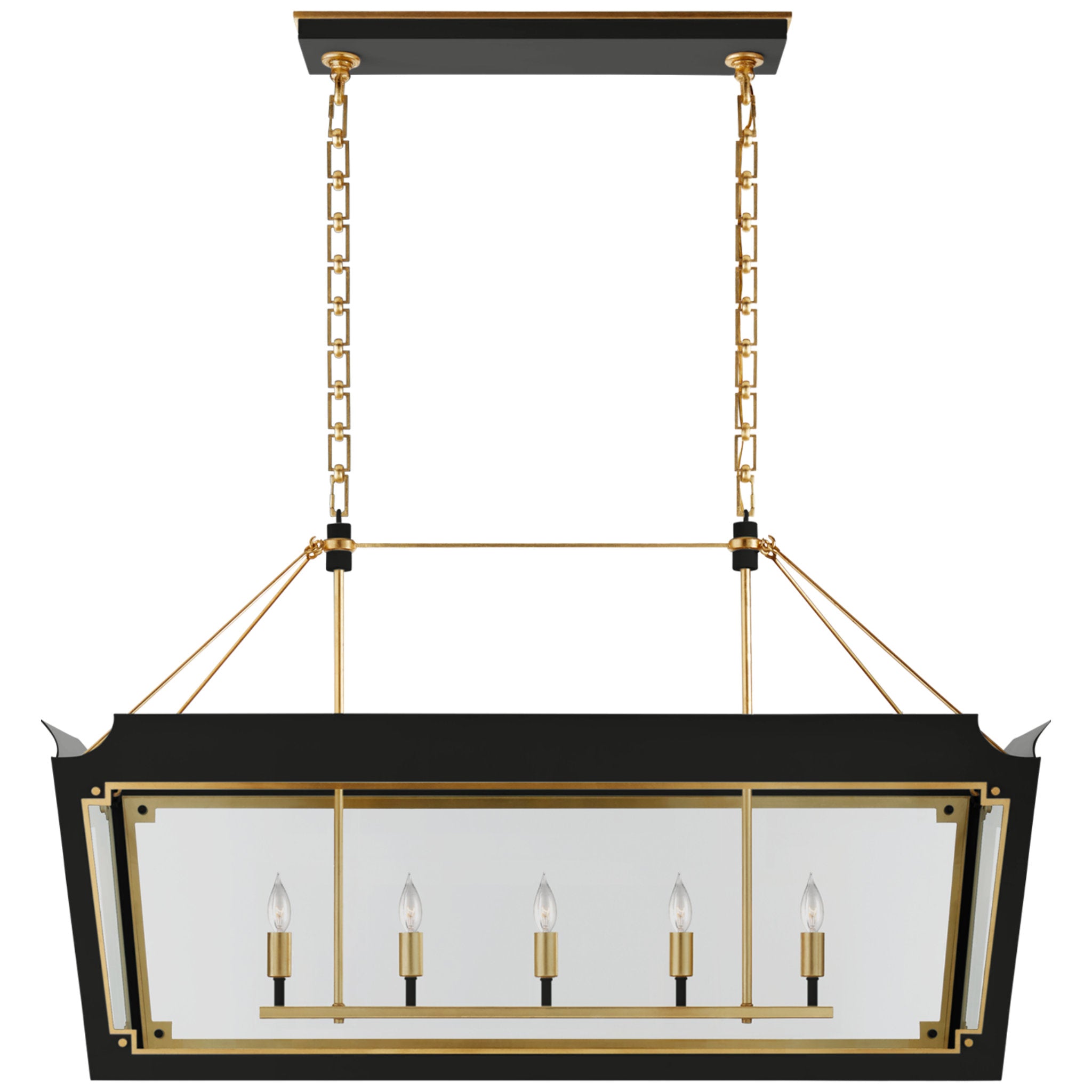 Julie Neill Caddo Medium Linear Lantern in Matte Black and Gild with Clear Glass Ceiling Light W46.5" x 18.5" x H28.5"