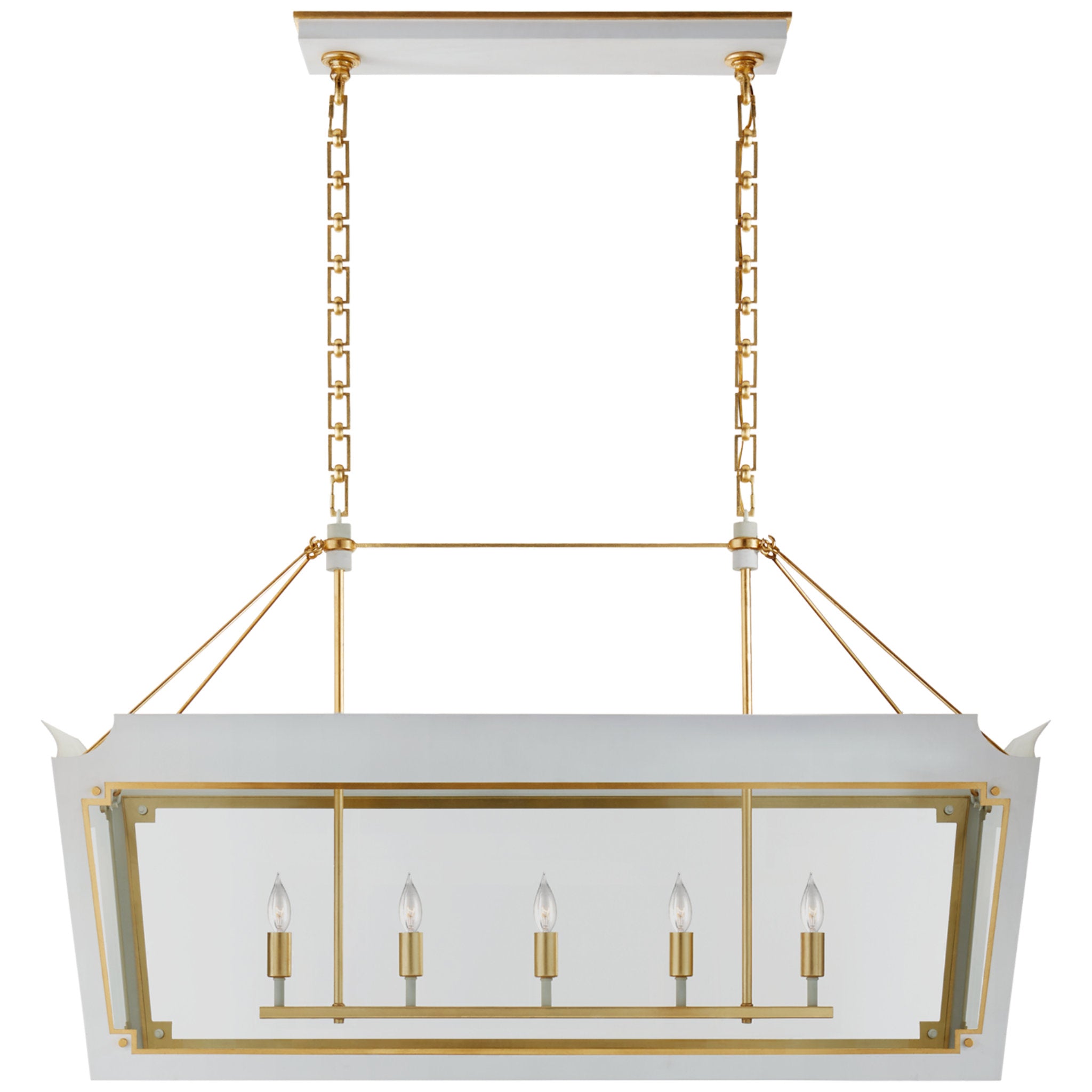Julie Neill Caddo Medium Linear Lantern in Soft White and Gild with Clear Glass Ceiling Light W46.5" x 18.5" x H28.5"