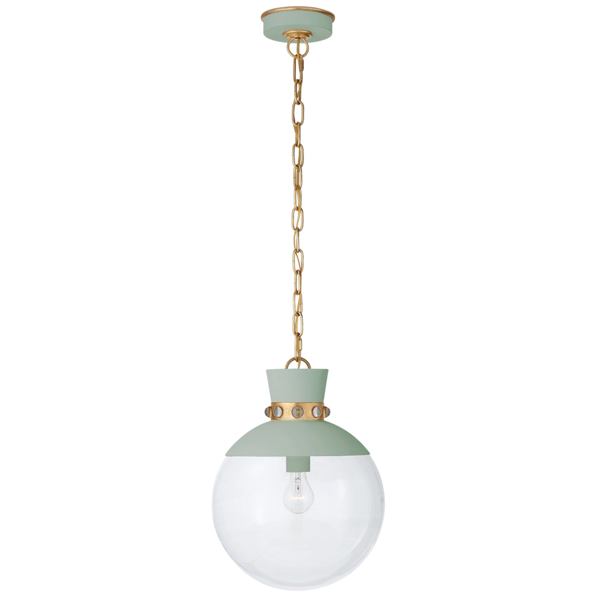 Julie Neill Lucia Medium Pendant in Celedon and Gild with Clear Glass Ceiling Light W13" x H17.5"