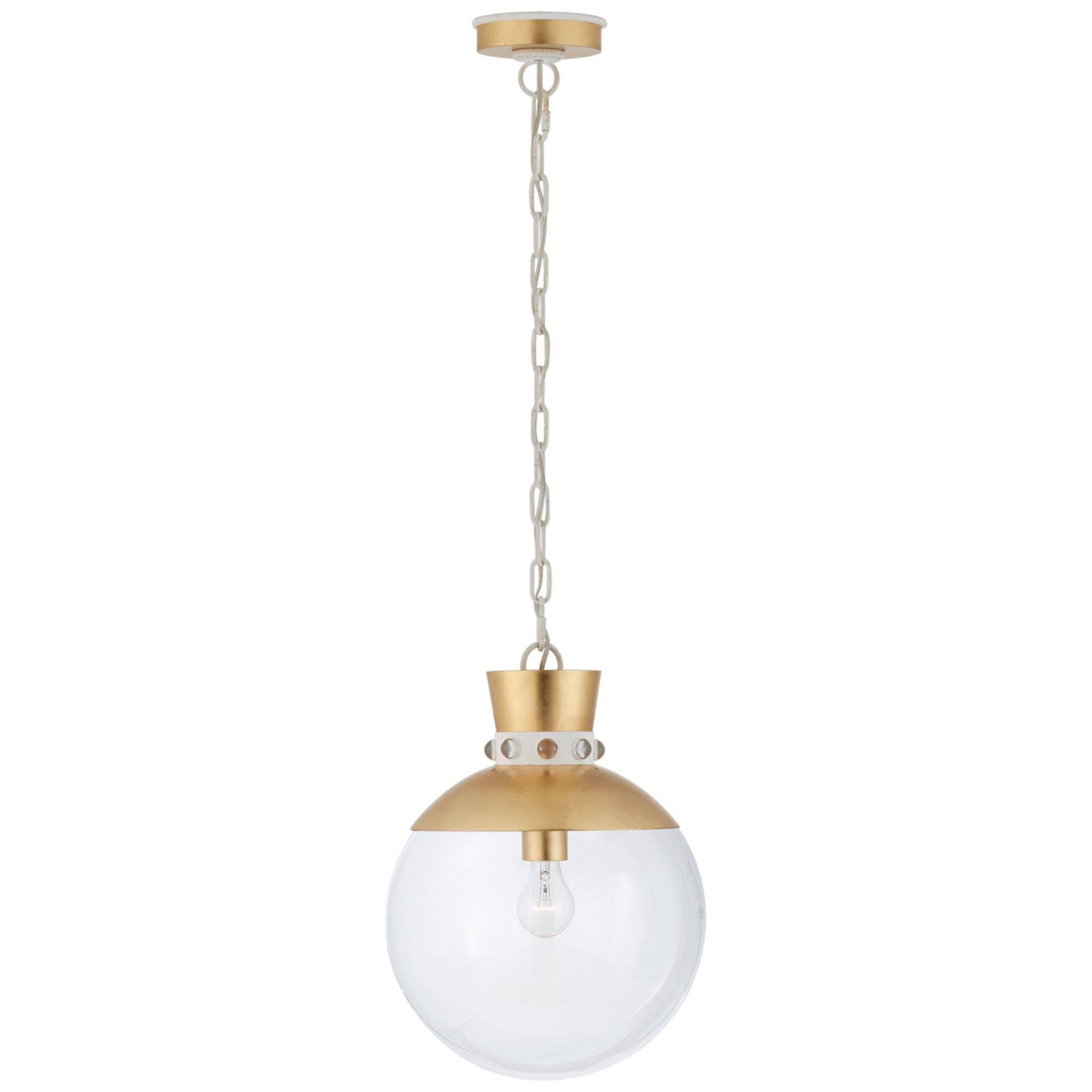 Julie Neill Lucia Medium Pendant in Gild and White with Clear Glass Ceiling Light W13" x H17.5"