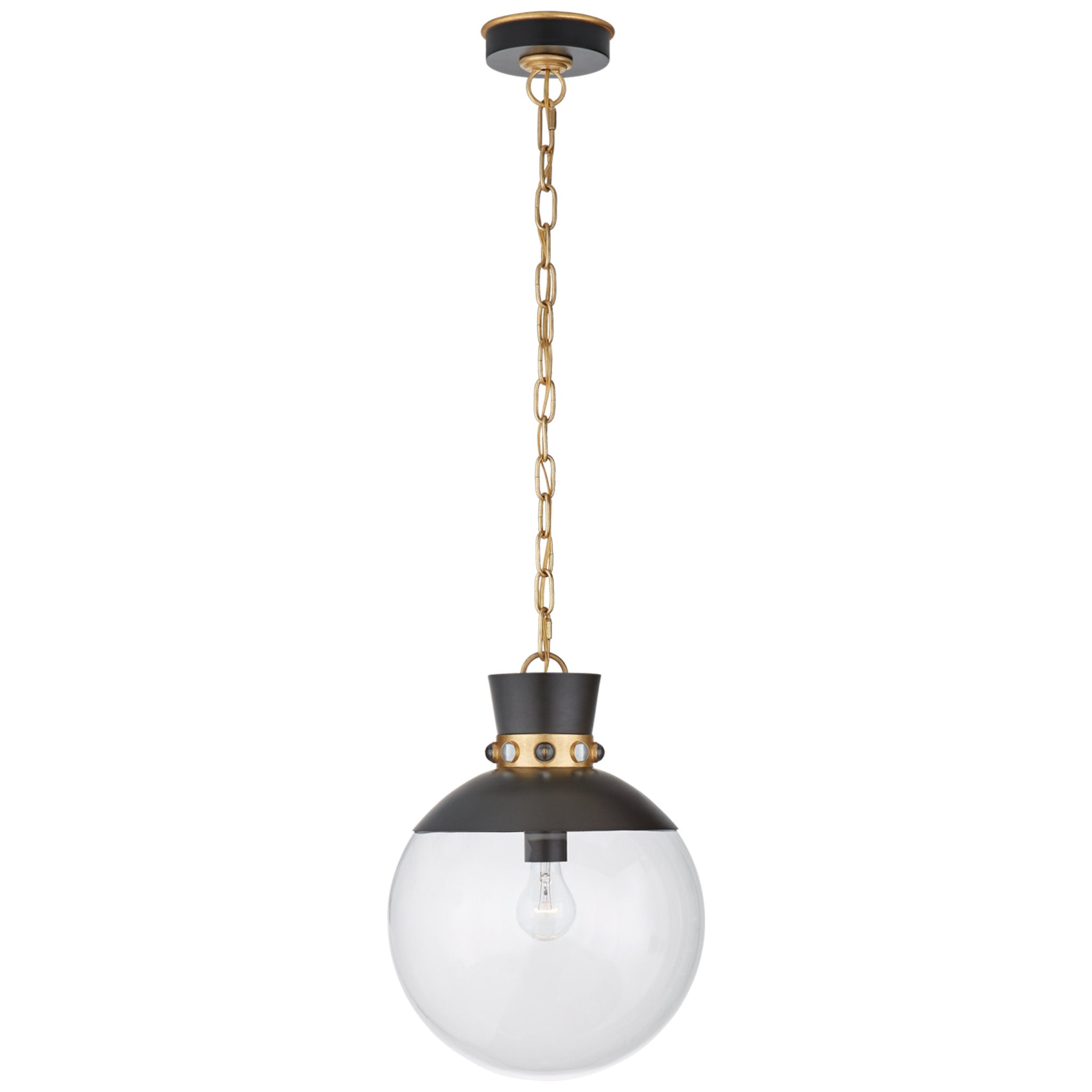 Julie Neill Lucia Medium Pendant in Matte Black and Gild with Clear Glass Ceiling Light W13" x H17.5"