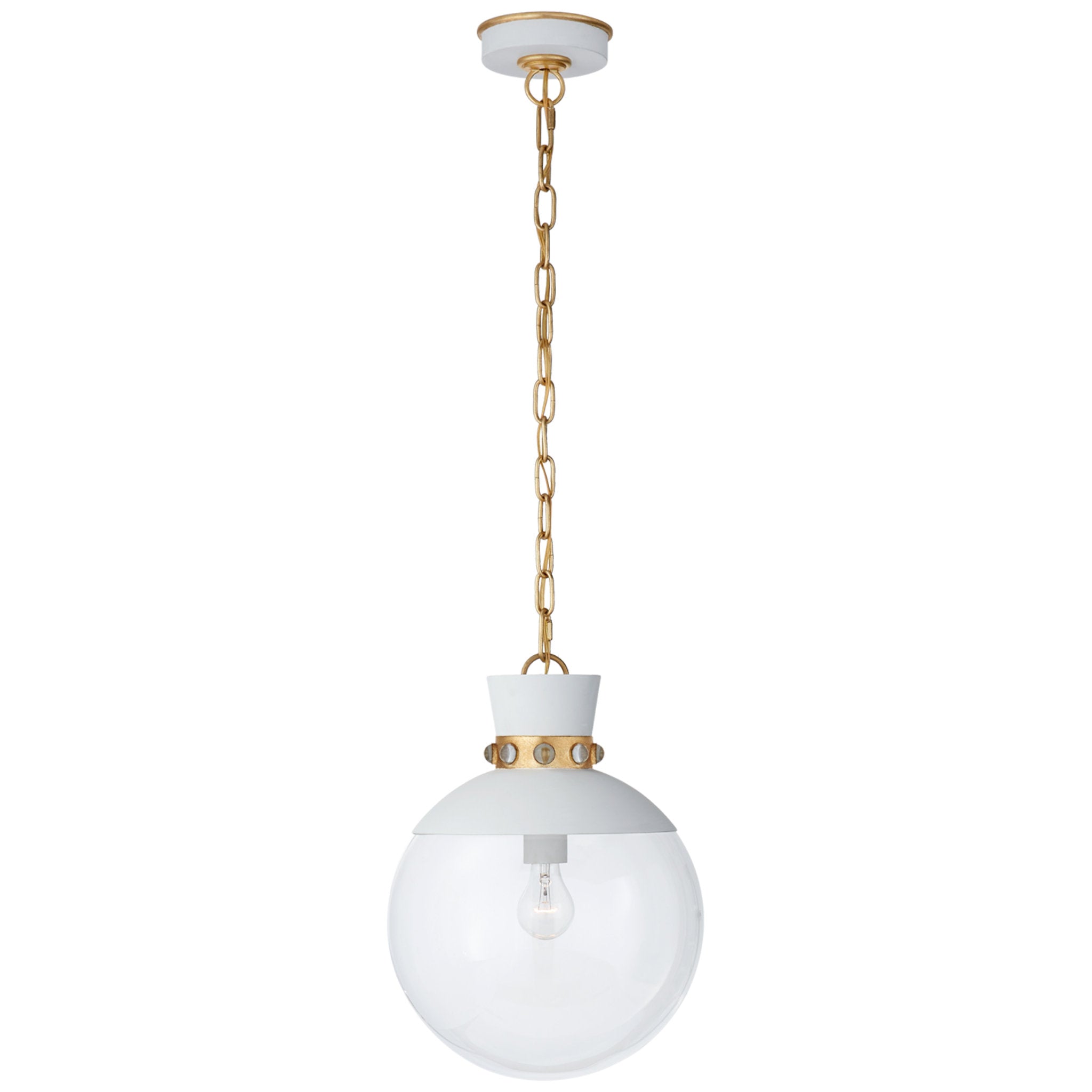 Julie Neill Lucia Medium Pendant in Matte White and Gild with Clear Glass Ceiling Light W13" x H17.5"