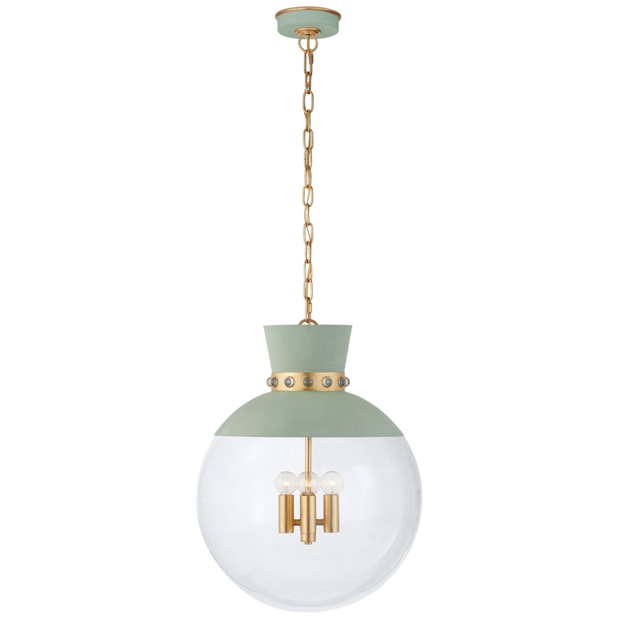 Julie Neill Lucia Large Pendant in Celadon and Gild with Clear Glass Ceiling Light W18" x H24"
