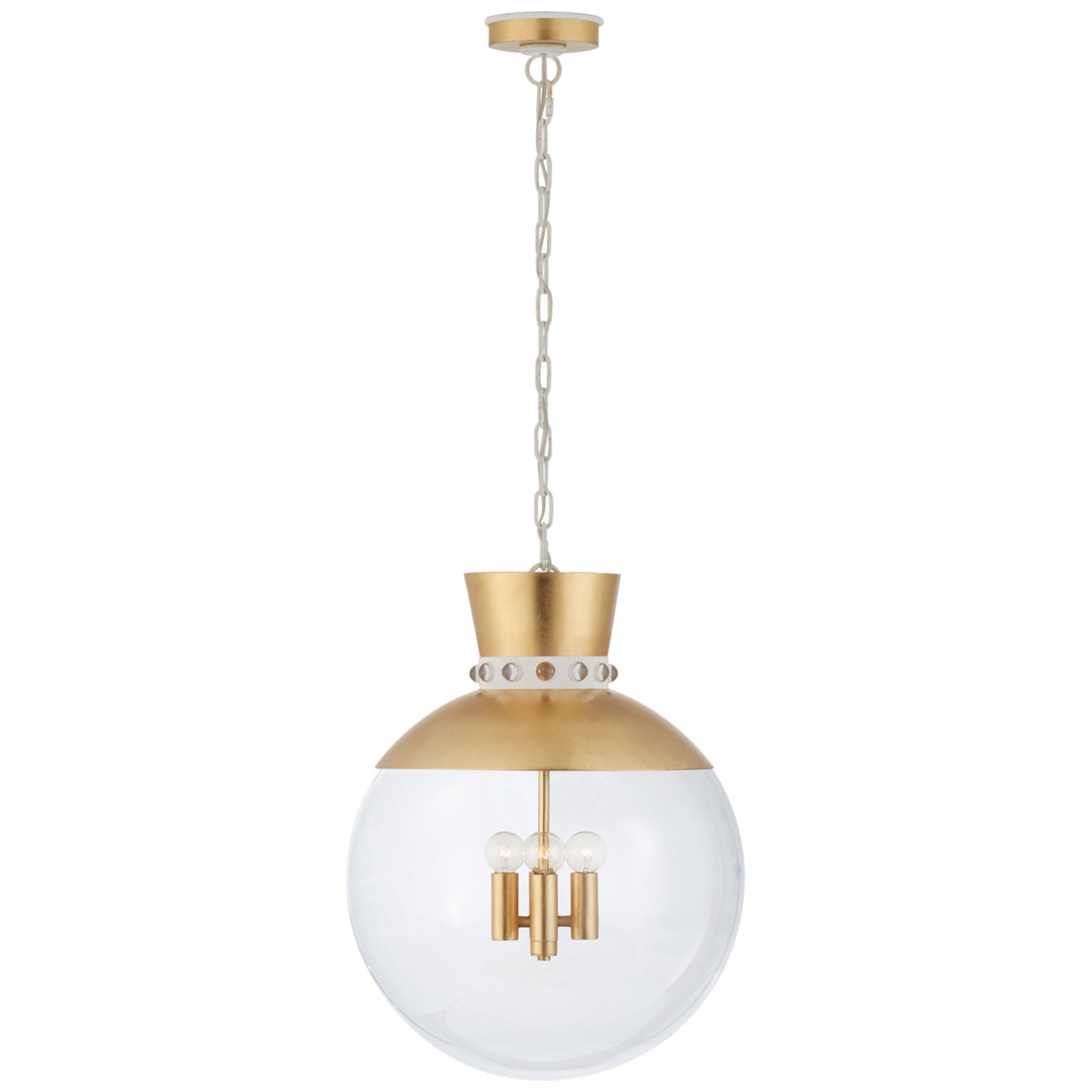 Julie Neill Lucia Large Pendant in Gild and White with Clear Glass Ceiling Light W18" x H24"