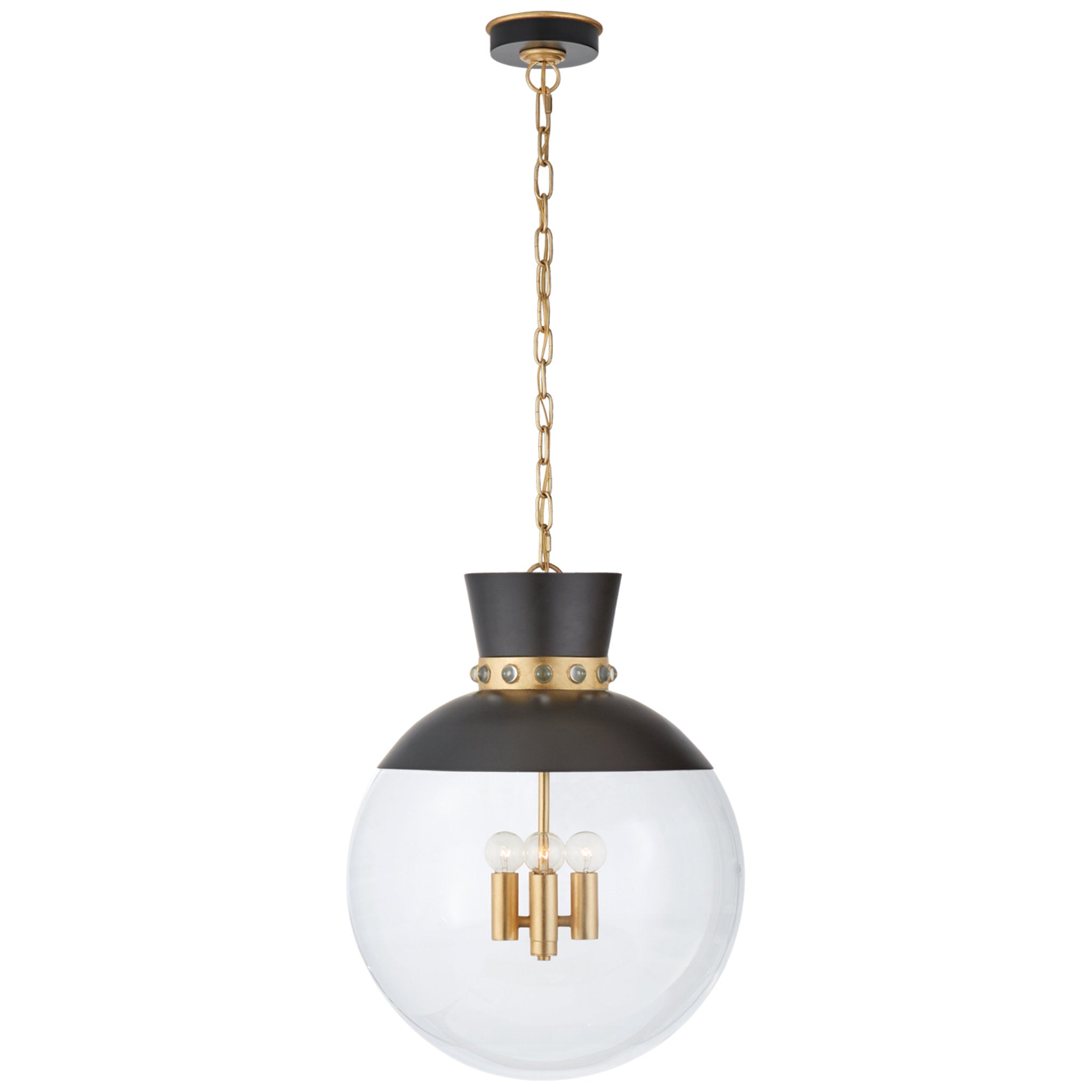 Julie Neill Lucia Large Pendant in Matte Black and Gild with Clear Glass Ceiling Light W18" x H24"