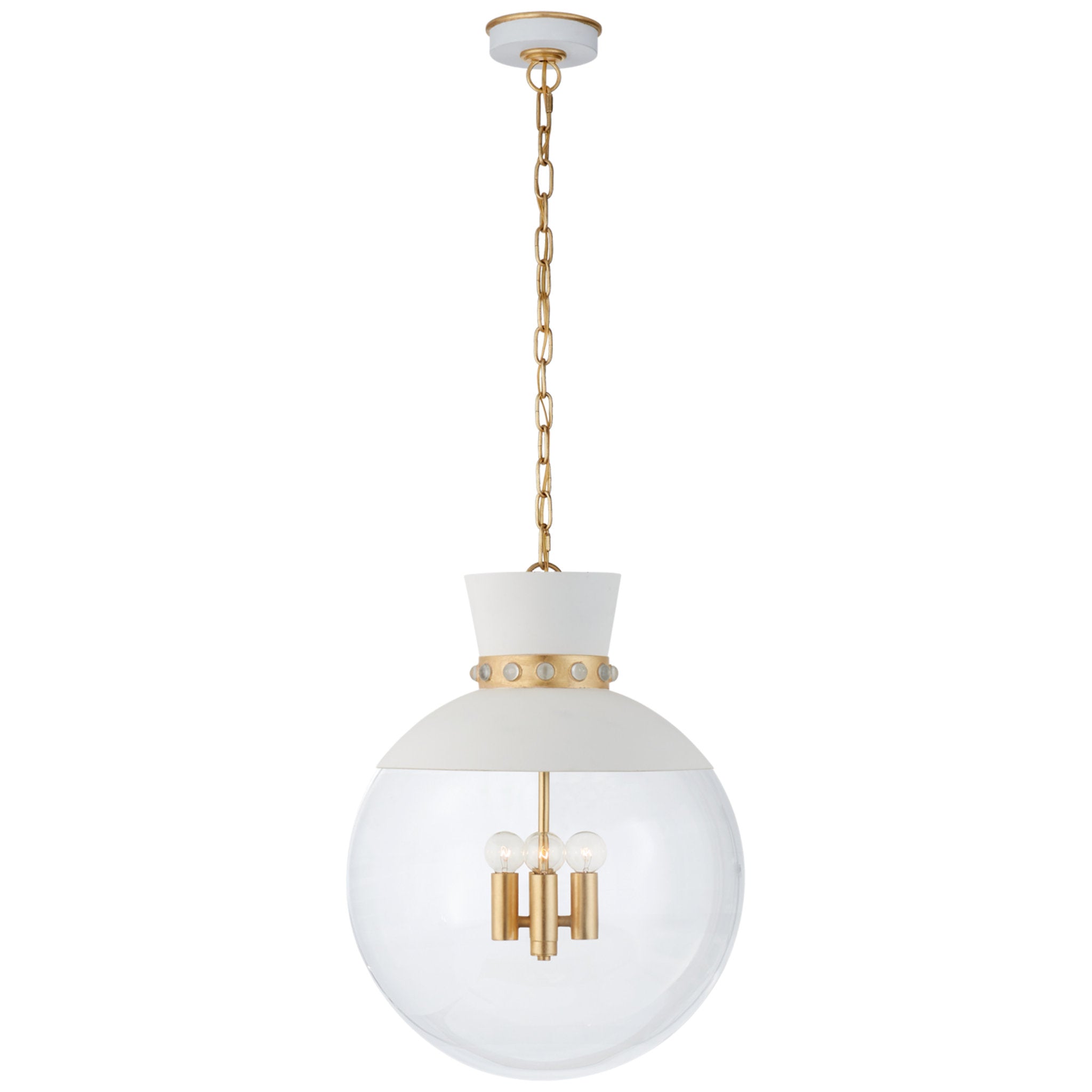 Julie Neill Lucia Large Pendant in Matte White and Gild with Clear Glass Ceiling Light W18" x H24"