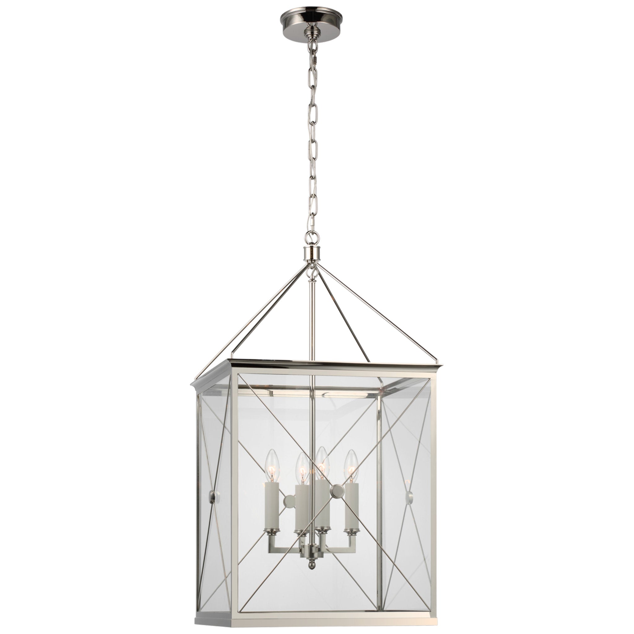 Julie Neill Rossi Medium Lantern in Polished Nickel with Clear Glass Ceiling Light W18" x H33.5"