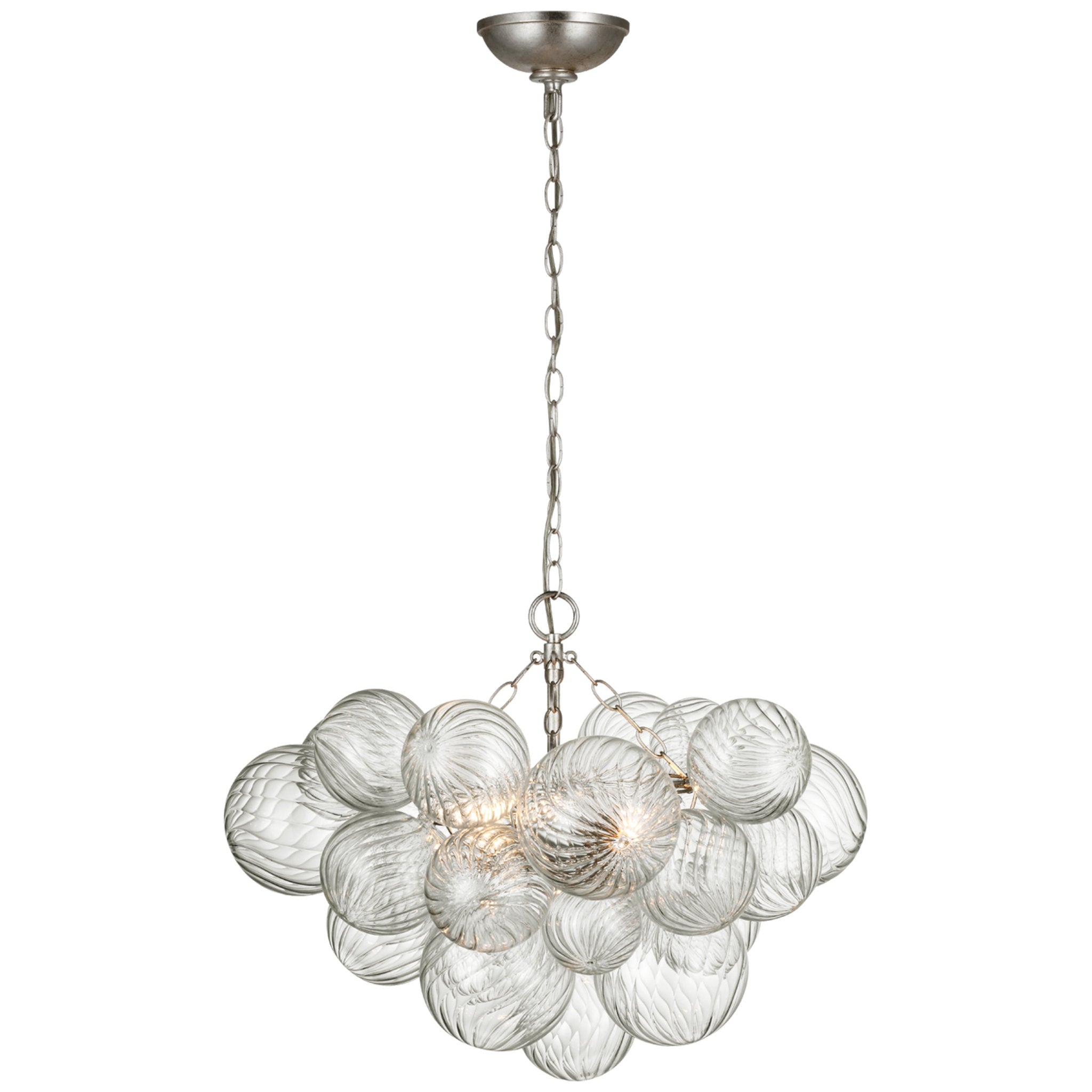 Julie Neill Talia Small Chandelier in Burnished Silver Leaf and Clear Swirled Glass Ceiling Light W24" x H17.75"