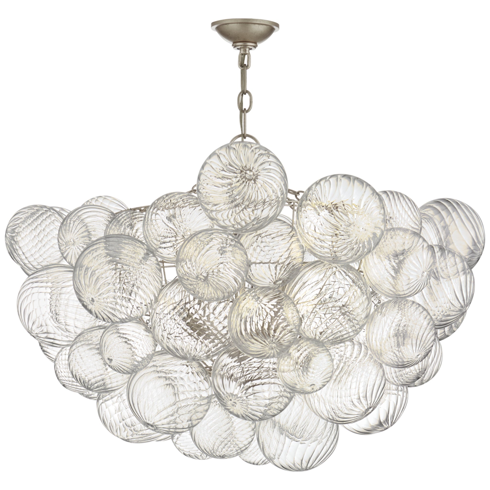Julie Neill Talia Large Chandelier in Burnished Silver Leaf and Clear Swirled Glass Ceiling Light W33" x H24"