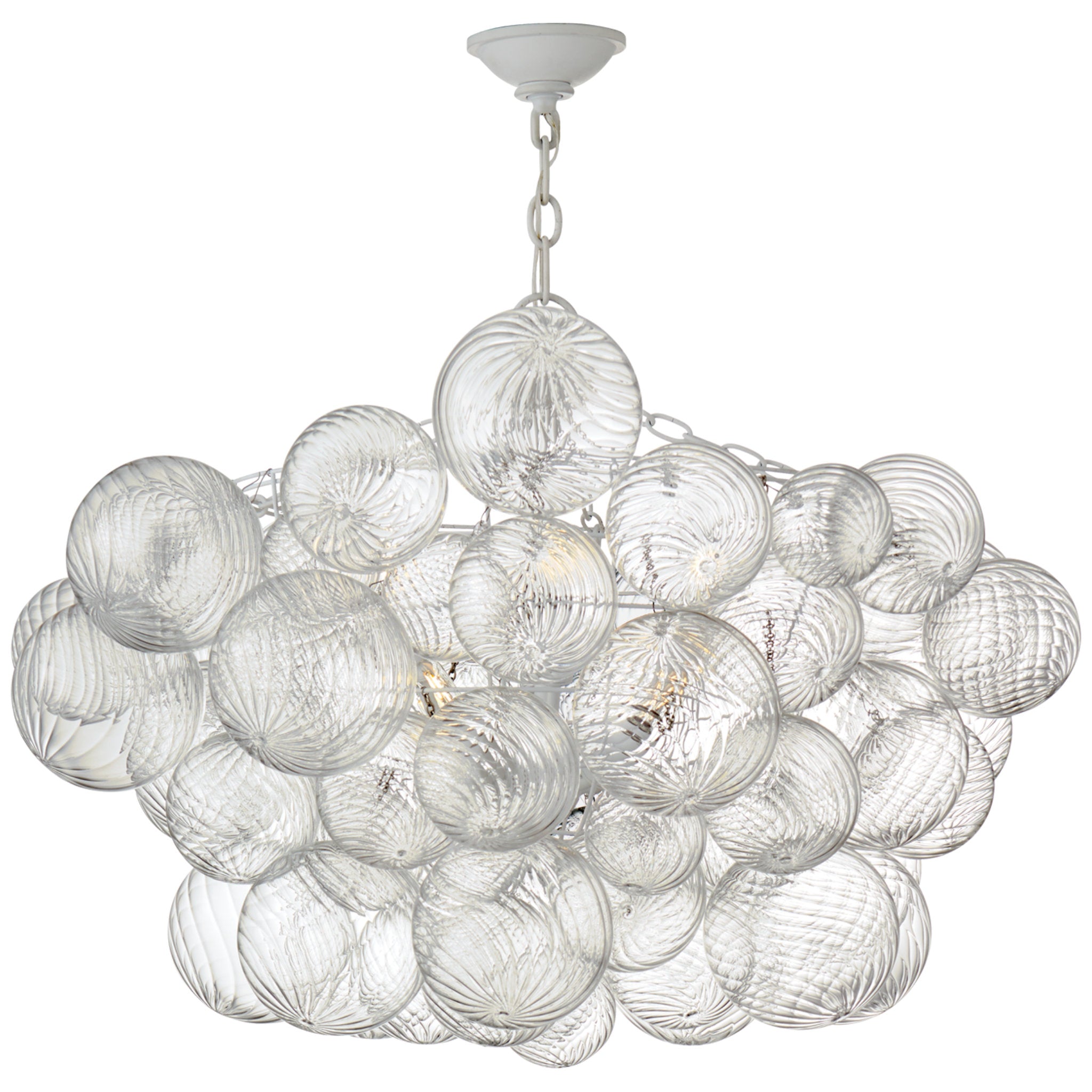 Julie Neill Talia Large Chandelier in Plaster White and Clear Swirled Glass Ceiling Light W33" x H24"