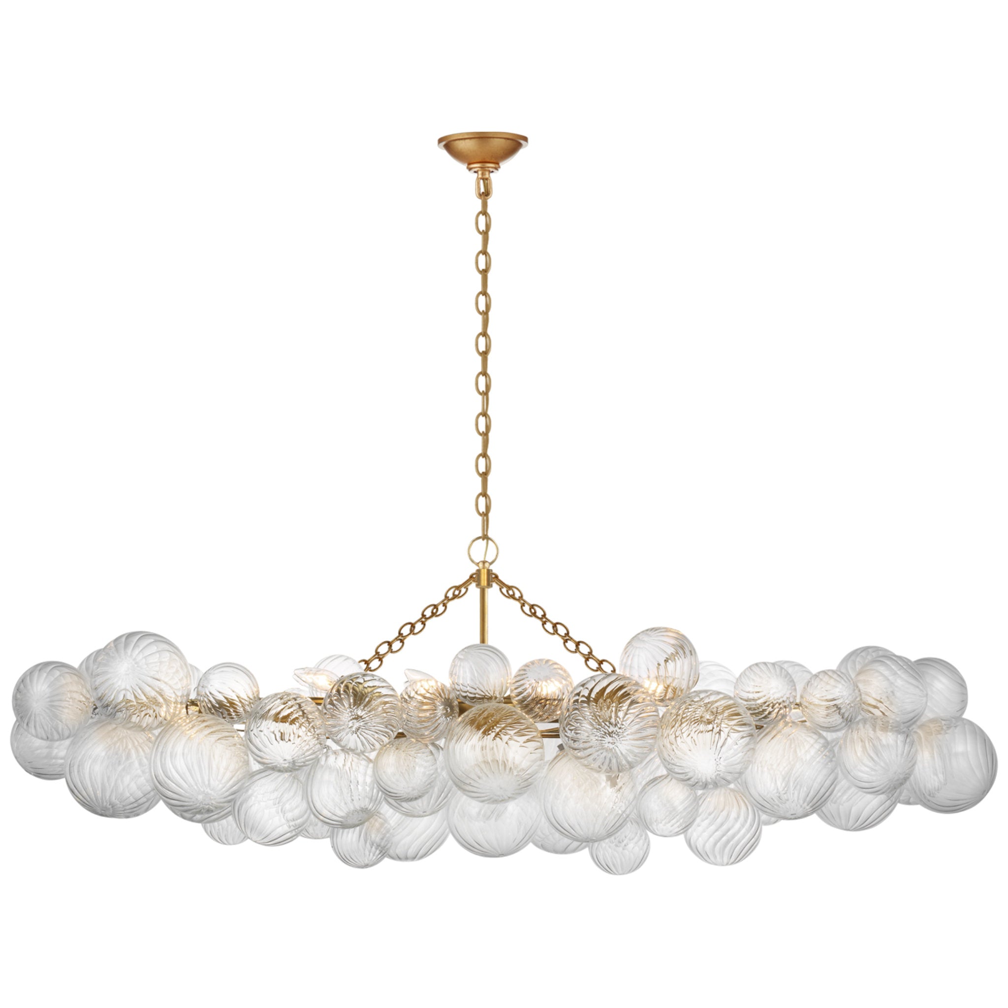 Julie Neill Talia Large Linear Chandelier in Gild with Clear Swirled Glass Ceiling Light W25.75" x 63.25" x H24.25"