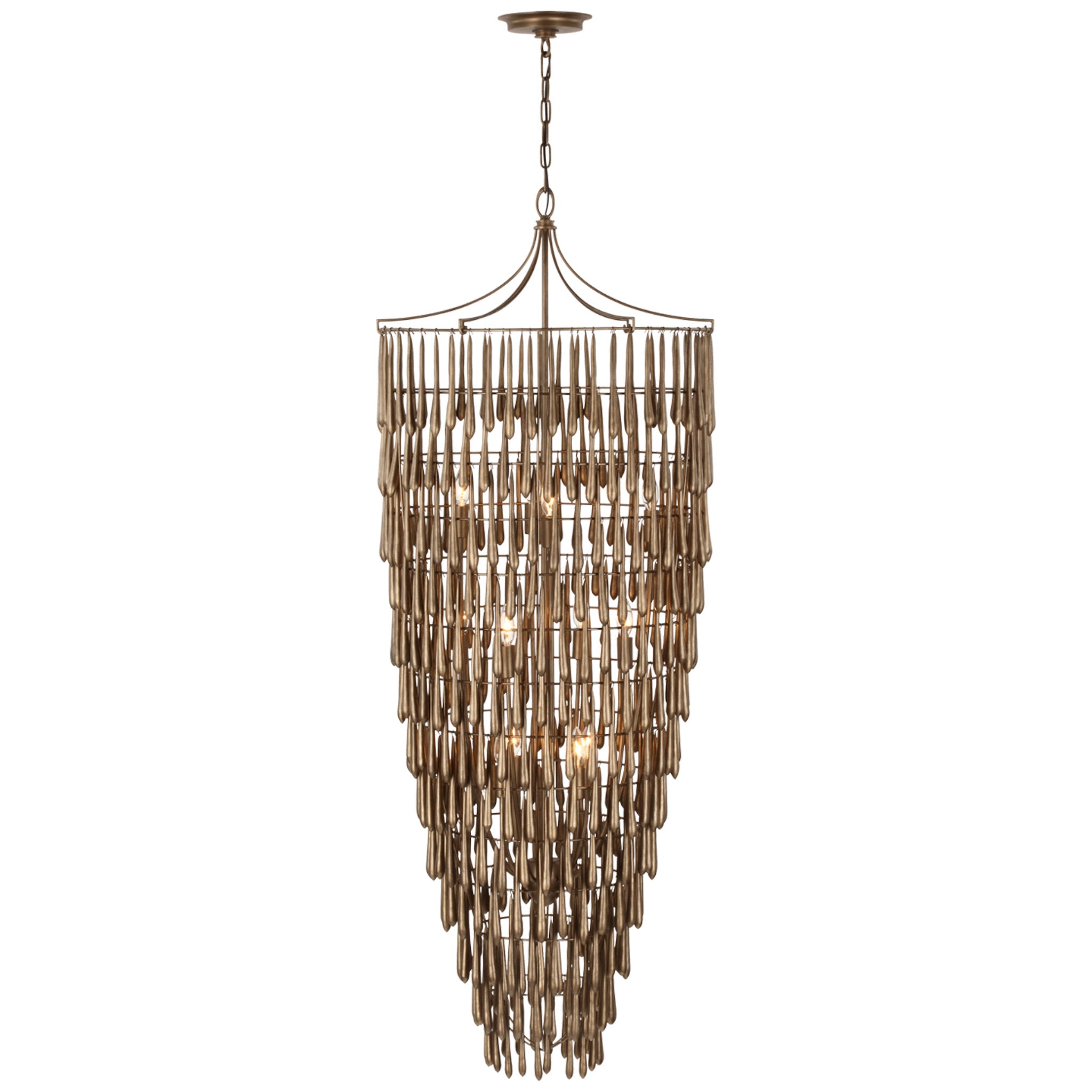 Julie Neill Vacarro Tall Cascading Chandelier in Antique Bronze Leaf Ceiling Light W25" x H66.75"