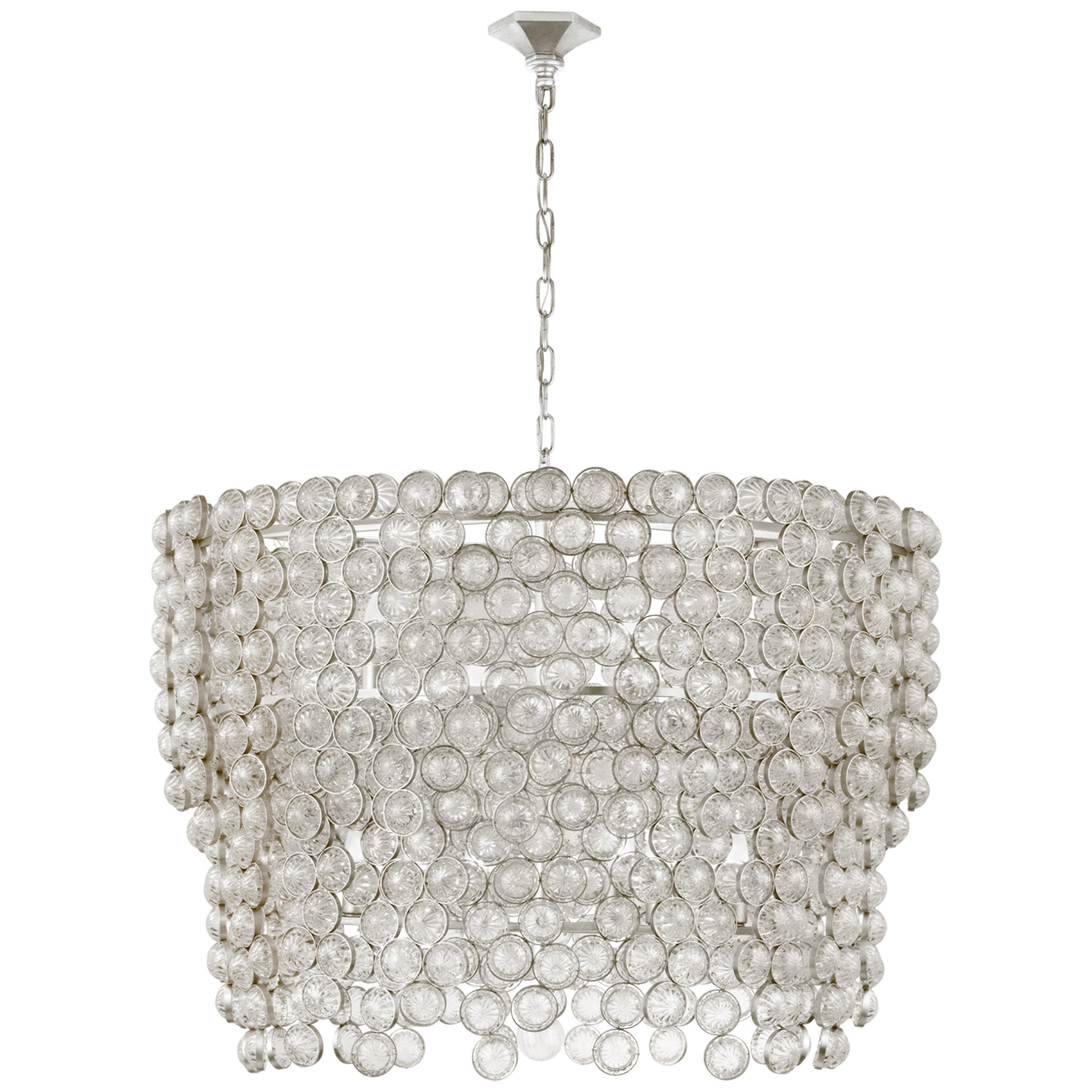 Julie Neill Milazzo Large Waterfall Chandelier in Burnished Silver Leaf and Crystal Ceiling Light W37.25" x H29.25"