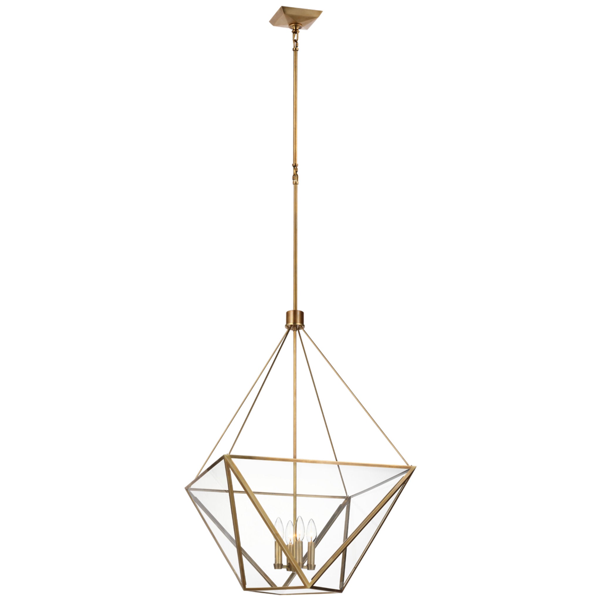 Julie Neill Lorino Large Lantern in Hand-Rubbed Antique Brass with Clear Glass Ceiling Light W22"