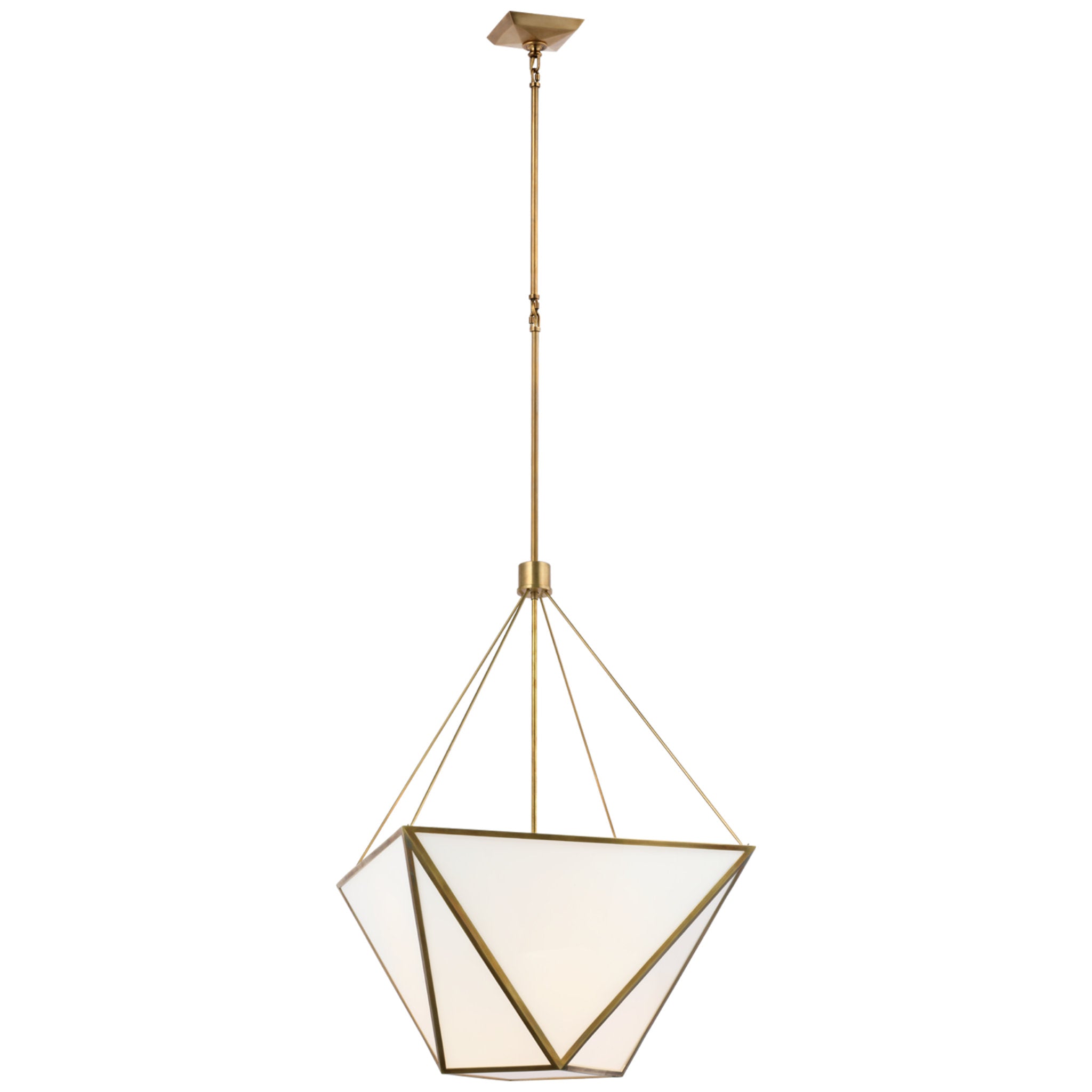 Julie Neill Lorino Large Lantern in Hand-Rubbed Antique Brass with White Glass Ceiling Light W22"