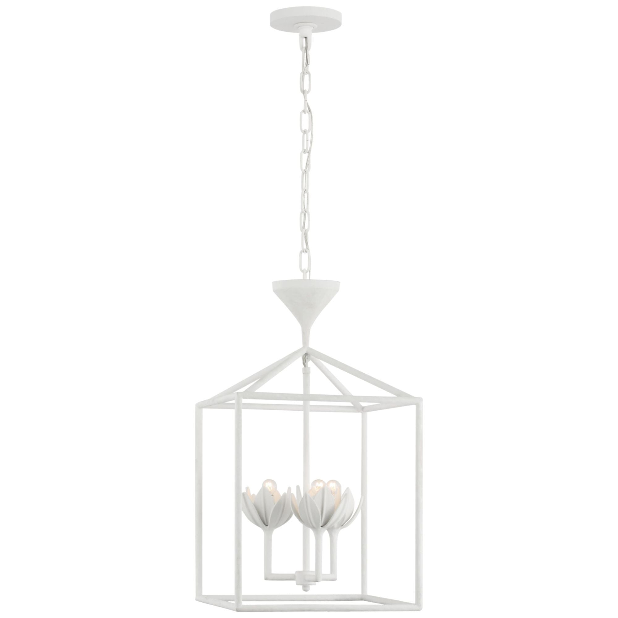 Julie Neill Alberto Small Open Cage Lantern in Plaster White Ceiling Light W14" x H24.25"