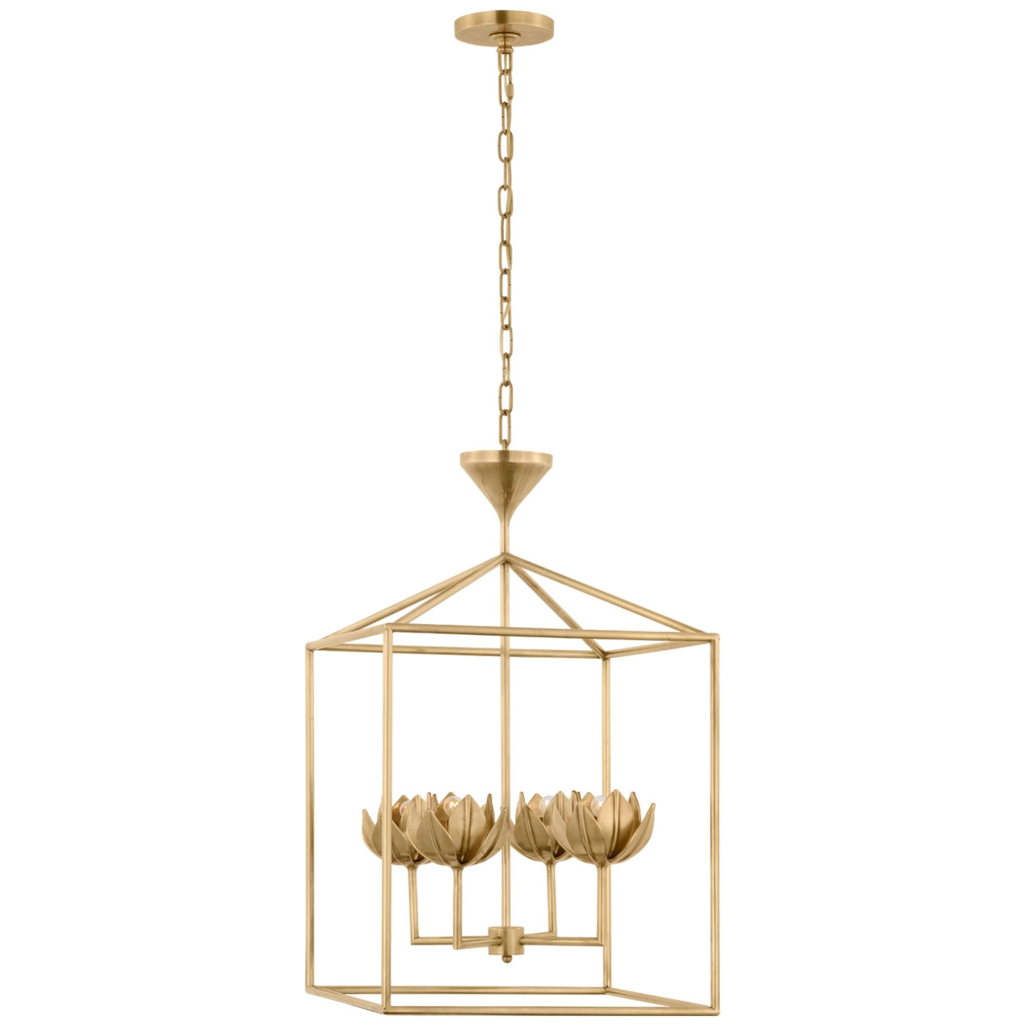Julie Neill Alberto Medium Open Cage Lantern in Antique-Burnished Brass Ceiling Light W18" x H30"