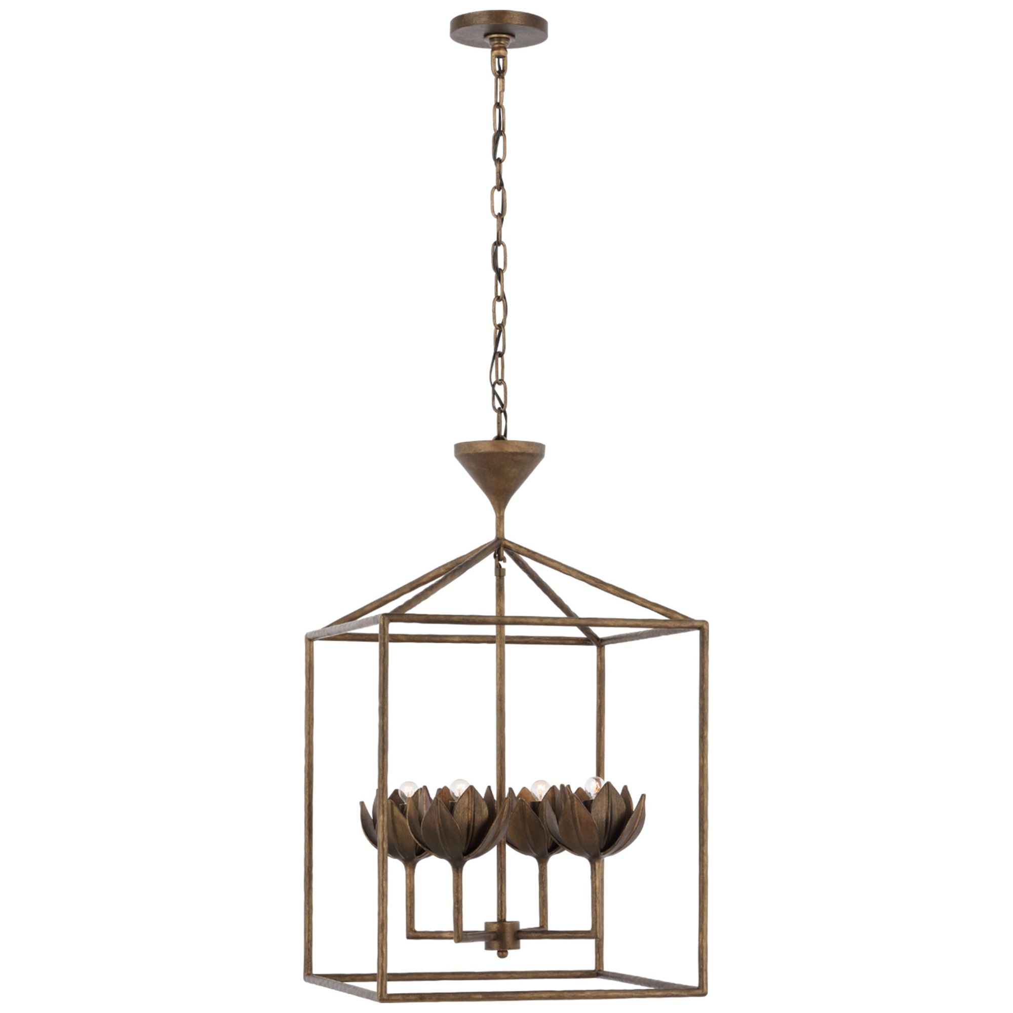 Julie Neill Alberto Medium Open Cage Lantern in Antique Bronze Leaf Ceiling Light W18" x H30"