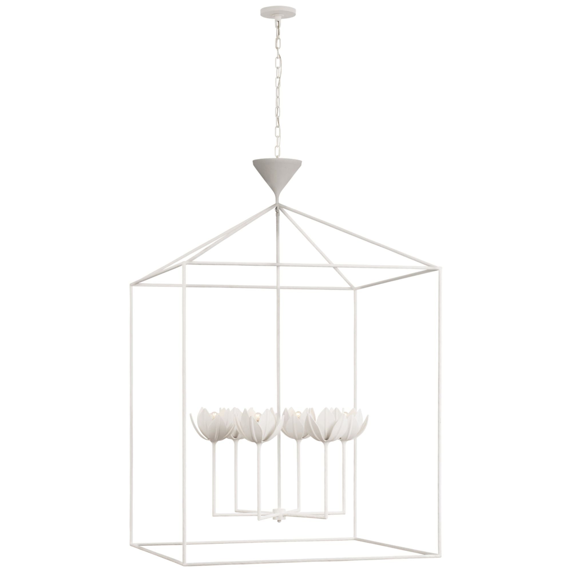 Julie Neill Alberto Grande Open Cage Lantern in Plaster White Ceiling Light W38" x H59"