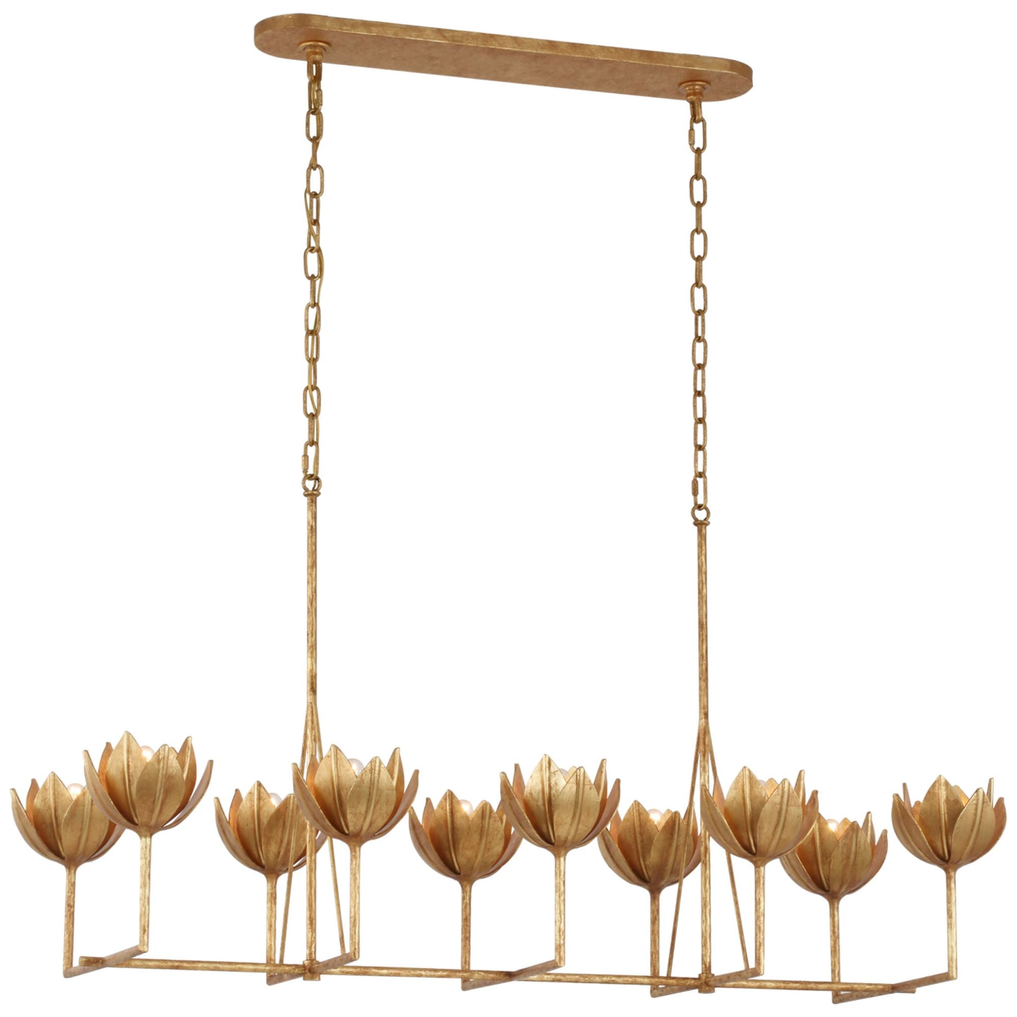 Julie Neill Alberto Large Linear Chandelier in Antique Gold Leaf Ceiling Light W21" x 50.5" x H26.5"