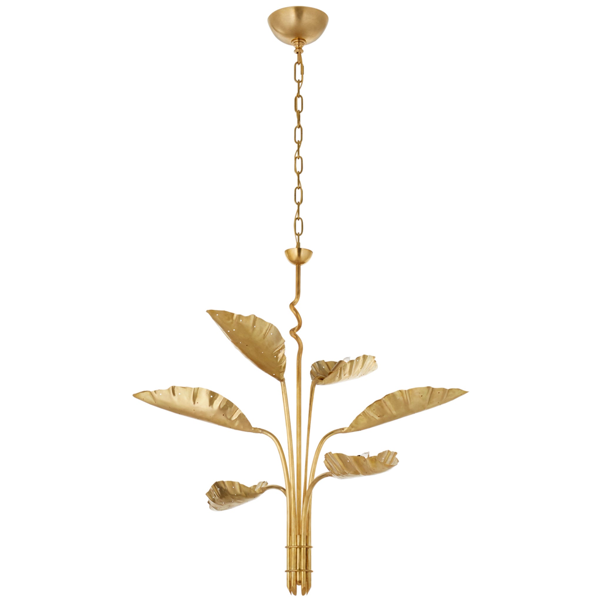 Julie Neill Dumaine Medium Pierced Leaf Chandelier in Antique-Burnished Brass Ceiling Light W41.75" x H33.25"