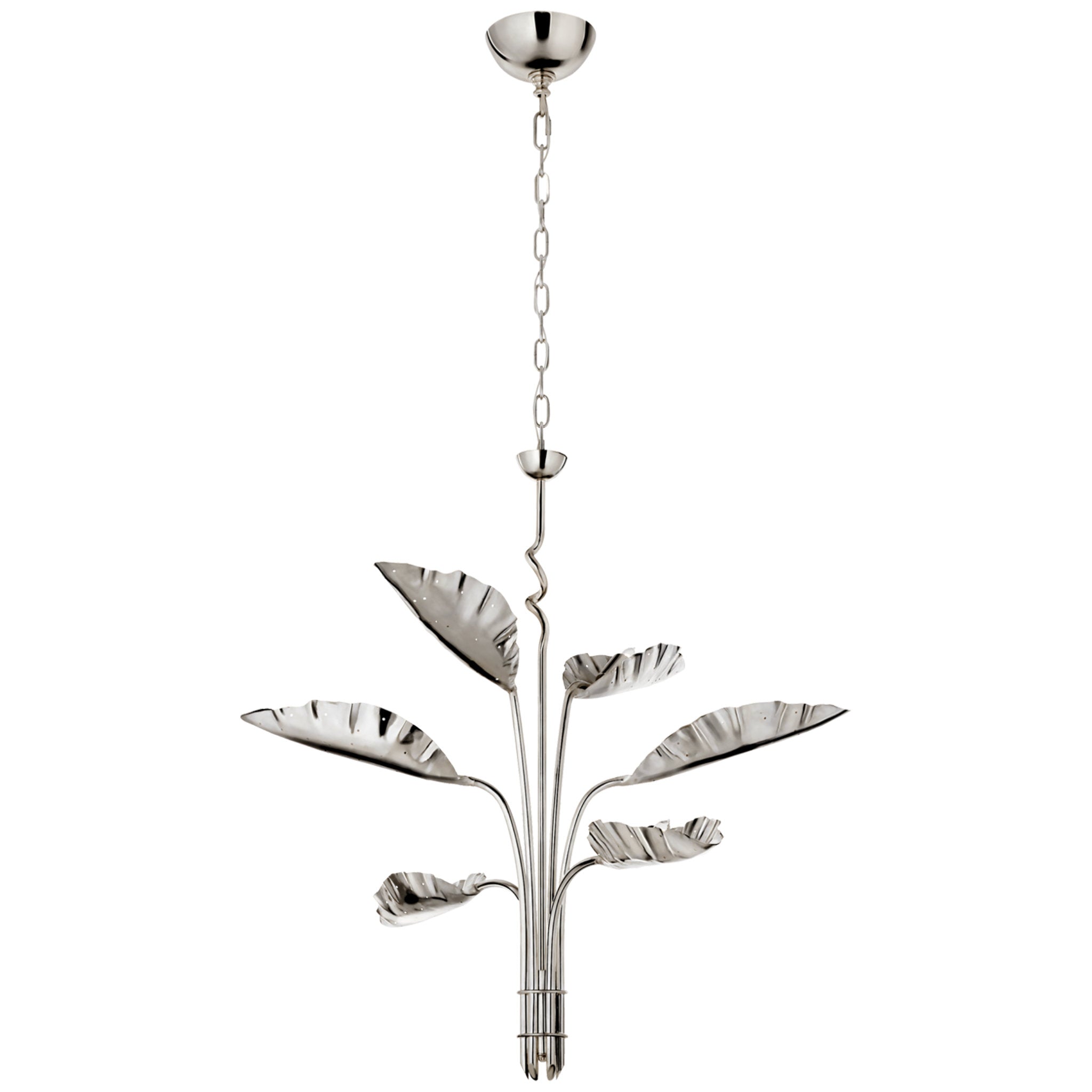 Julie Neill Dumaine Medium Pierced Leaf Chandelier in Polished Nickel Ceiling Light W41.75" x H33.25"