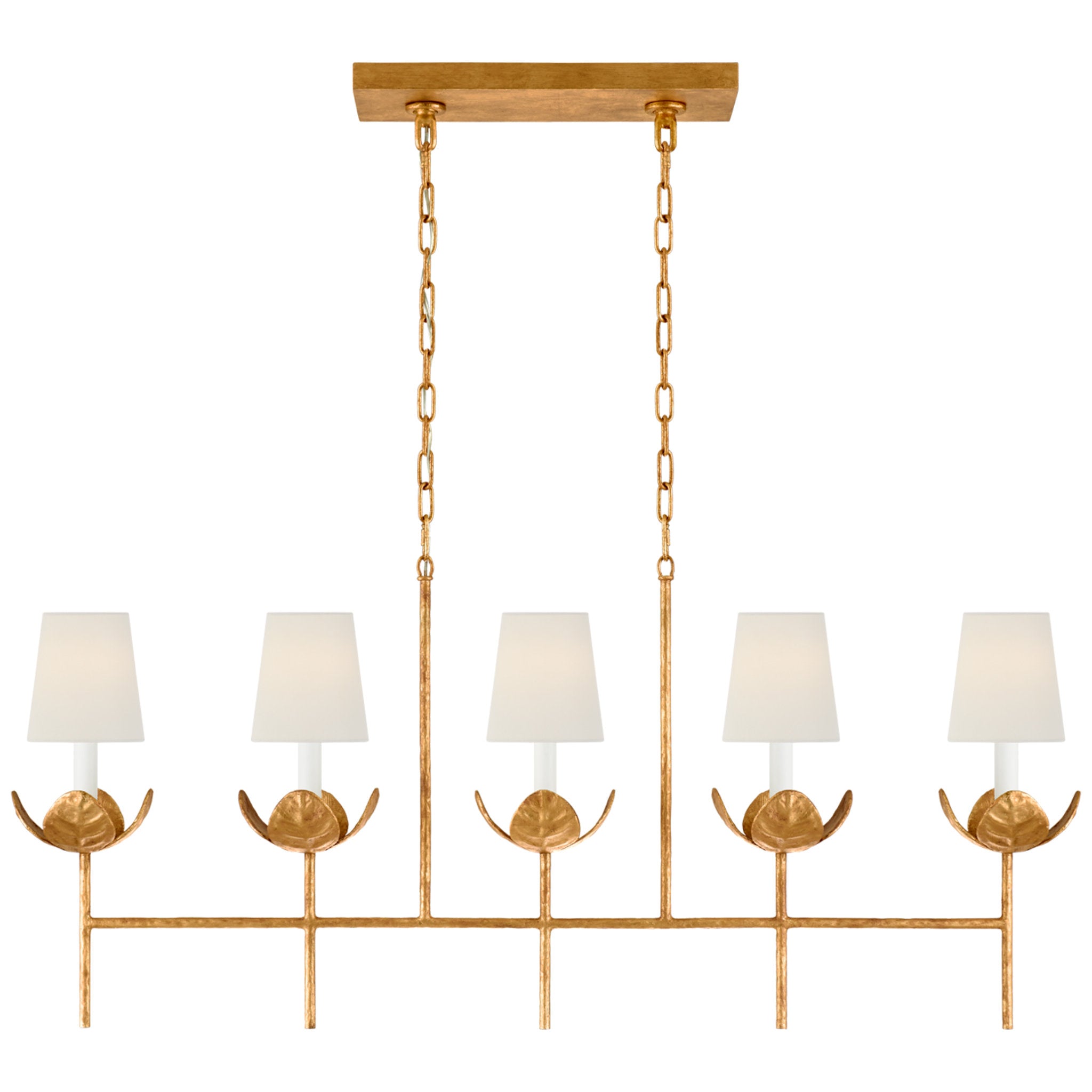 Julie Neill Illana Large Linear Chandelier in Antique Gold Leaf with Linen Shade Ceiling Light W50.5" x 7" x H22.75"