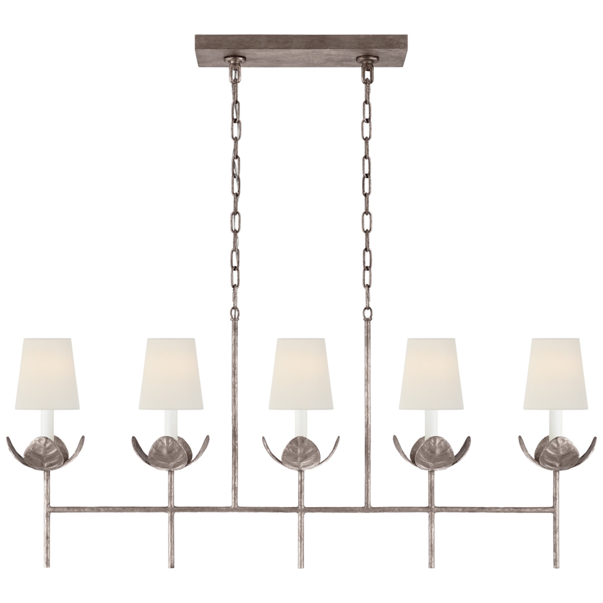 Julie Neill Illana Large Linear Chandelier in Burnished Silver Leaf with Linen Shade Ceiling Light W50.5" x 7" x H22.75"