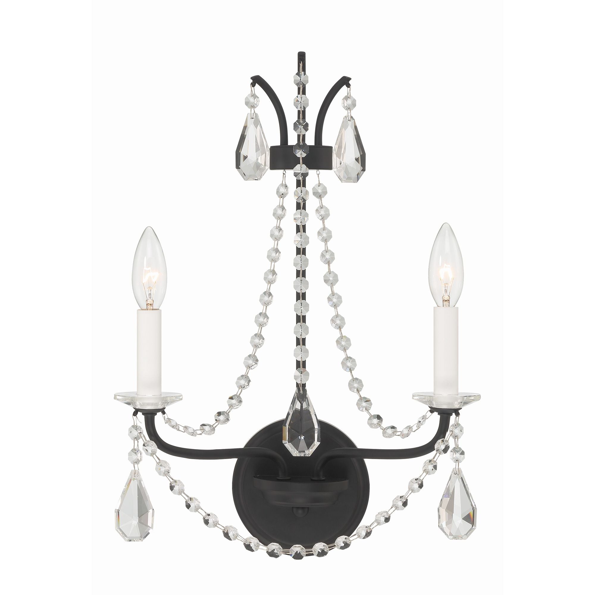 Karrington 2 Light Matte Black Sconce Hand Cut Crystal 12.5"W x 18.5"H x 6.75"D