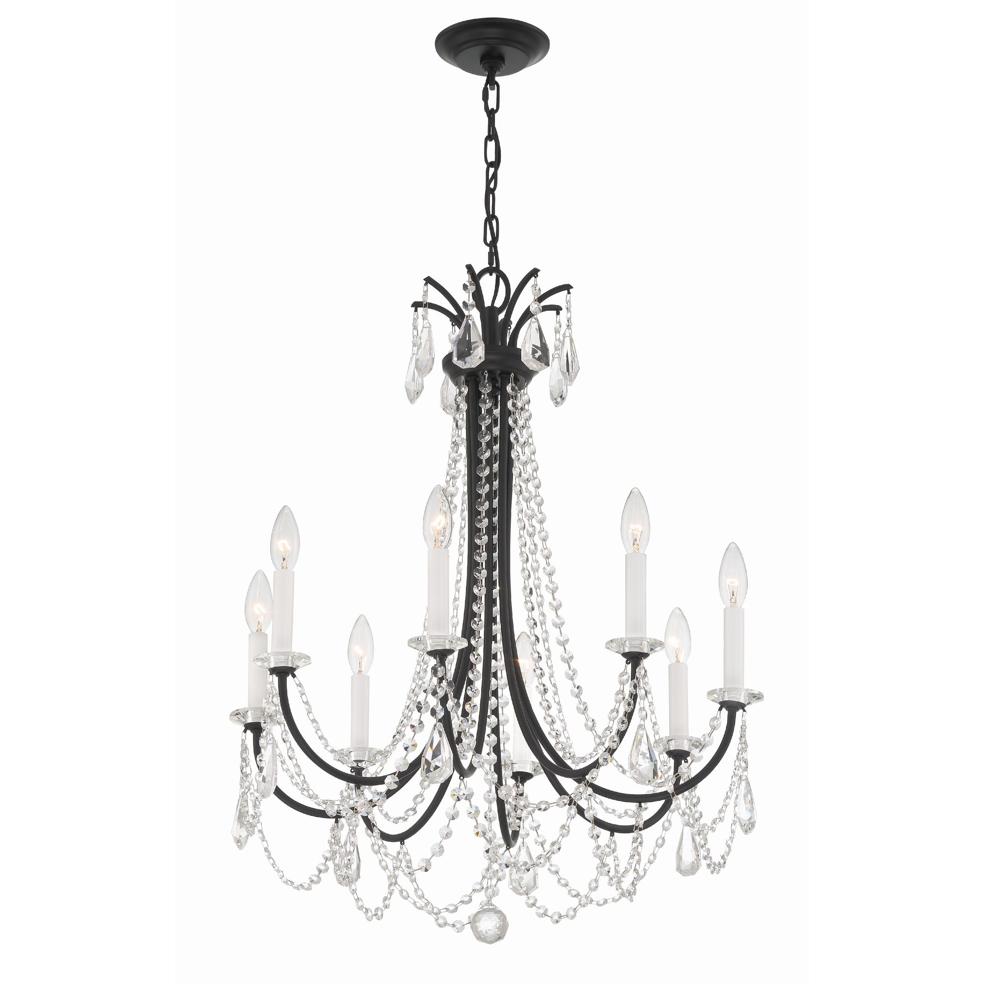 Karrington 8 Light Matte Black Chandelier Hand Cut Crystal 26"W x 31"H x 26"D