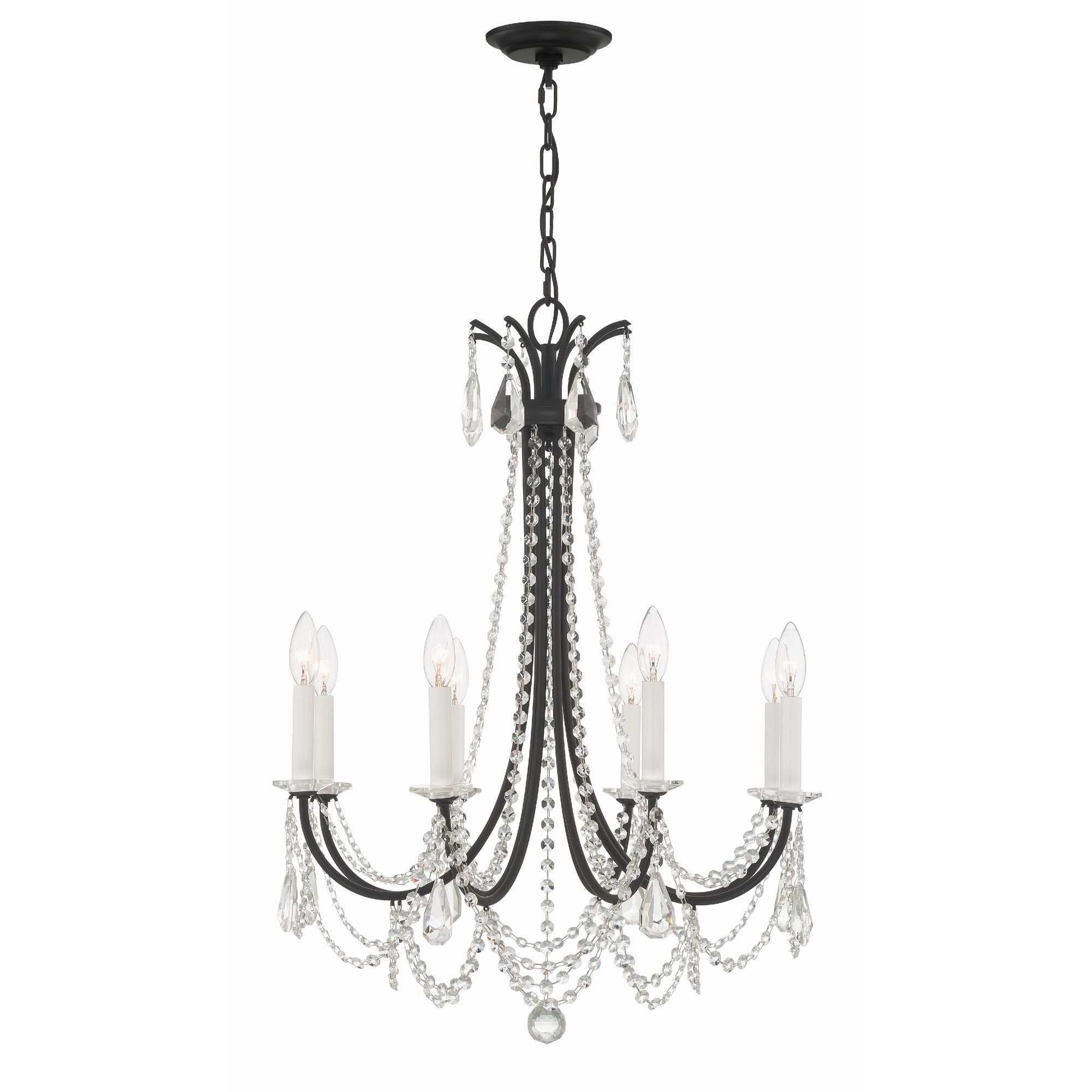 Karrington 8 Light Matte Black Chandelier Hand Cut Crystal 26"W x 31"H x 26"D