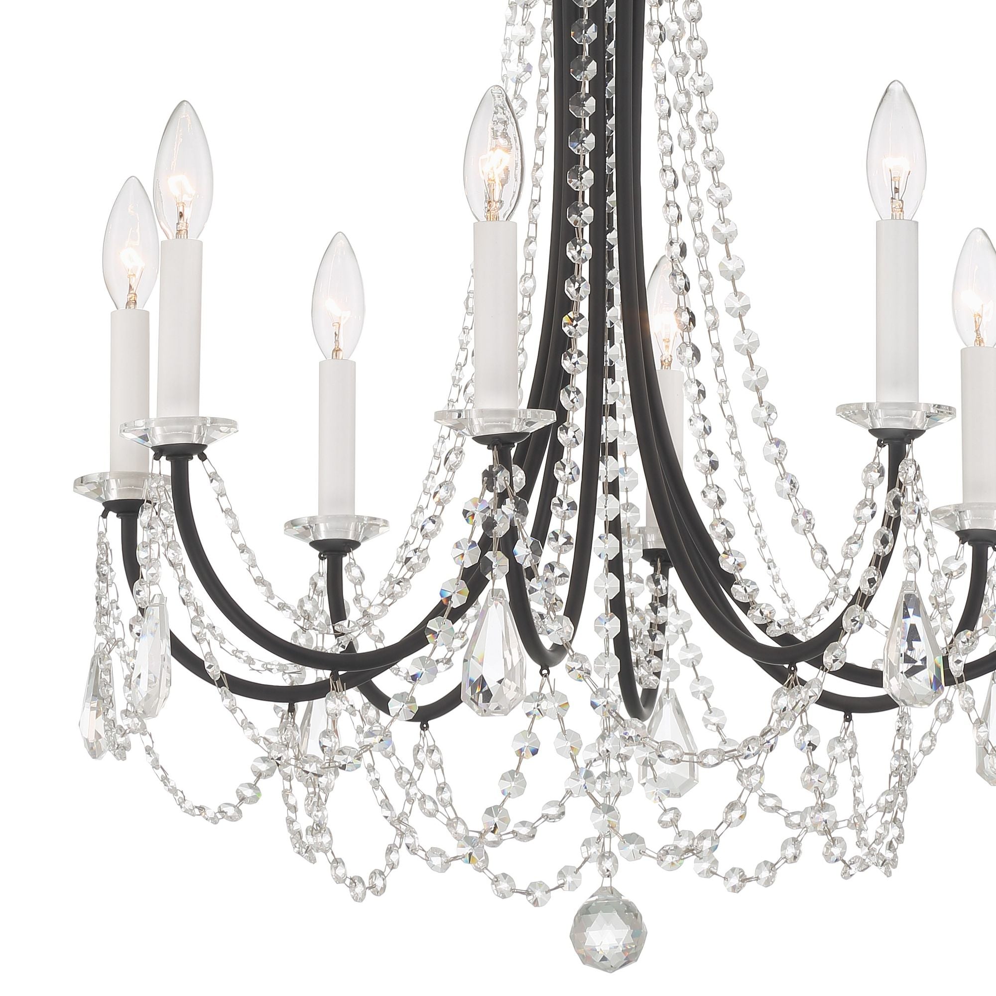 Karrington 8 Light Matte Black Chandelier Hand Cut Crystal 26"W x 31"H x 26"D