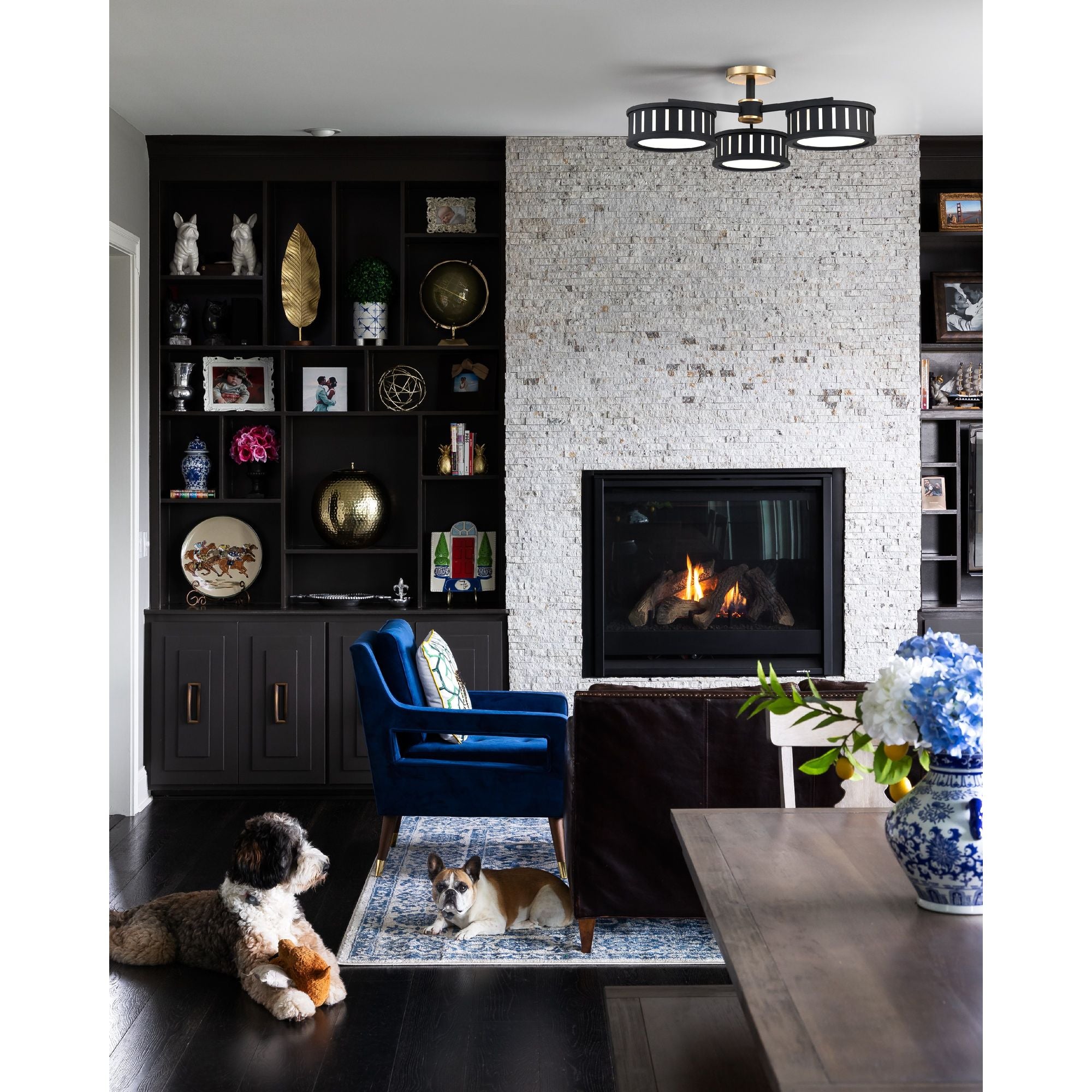 Kendal 6 Light Vibrant Gold + Black Forged Semi Flush Mount 29.25"W x 8.75"H x 29.25"D