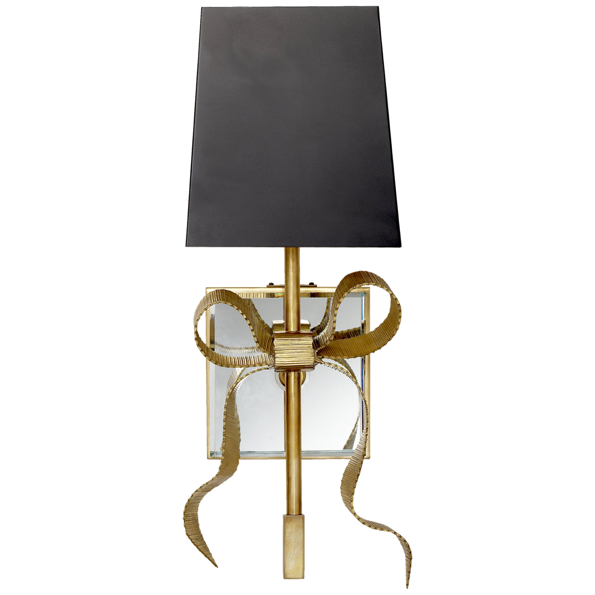 kate spade new york Ellery Gros-Grain Bow Small Sconce in Soft Brass with Matte Black Shade Wall Light W5" x H13.5"