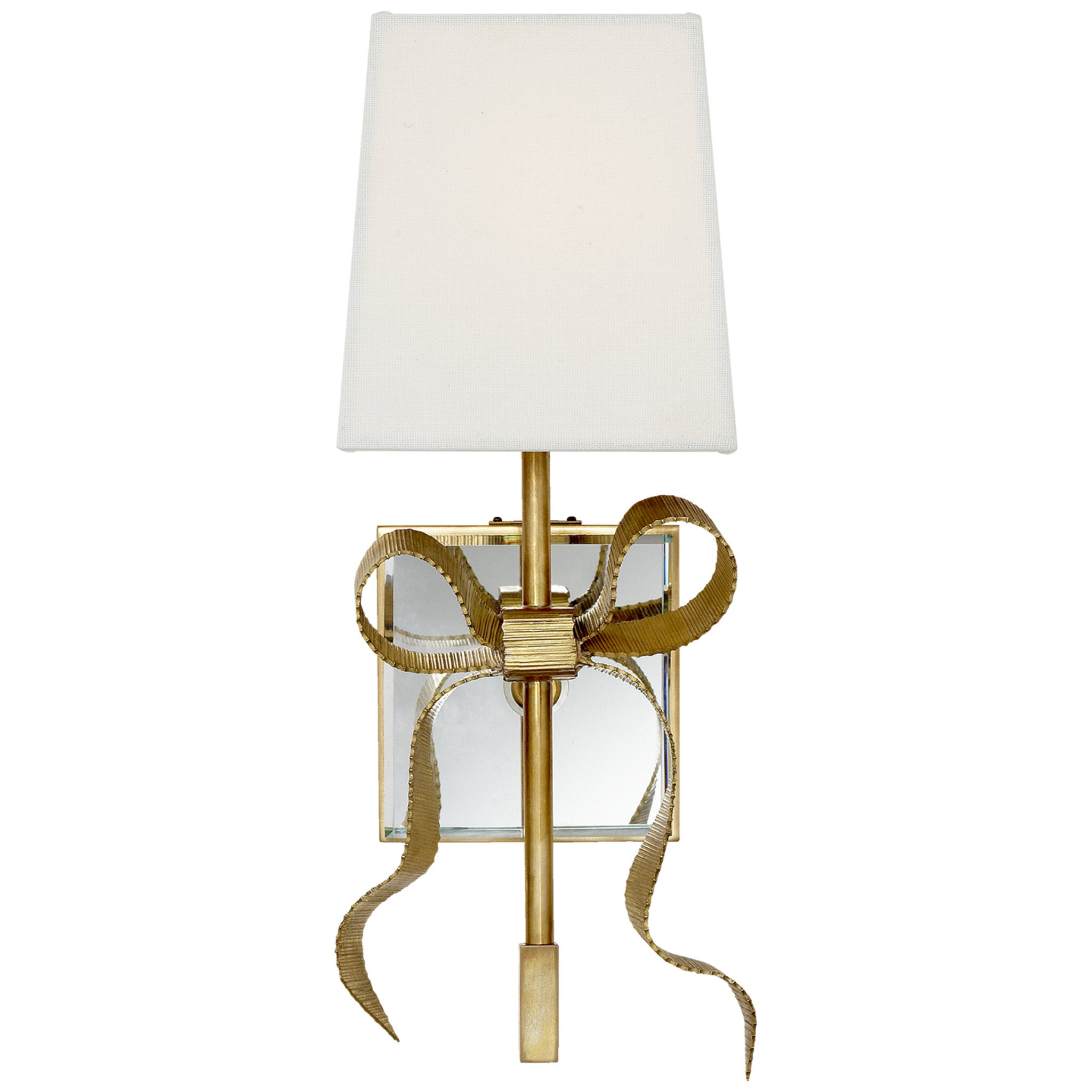 kate spade new york Ellery Gros-Grain Bow Small Sconce in Soft Brass with Cream Linen Shade Wall Light W5" x H13.5"