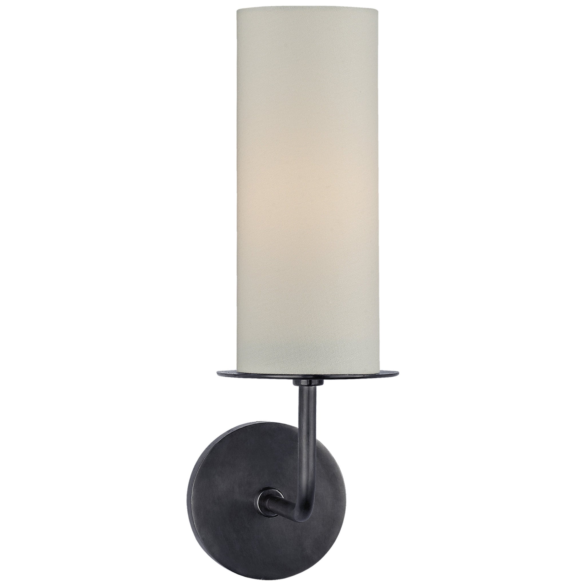 kate spade new york Larabee Single Sconce in Gun Metal with Cream Linen Shade Wall Light W5" x H16"