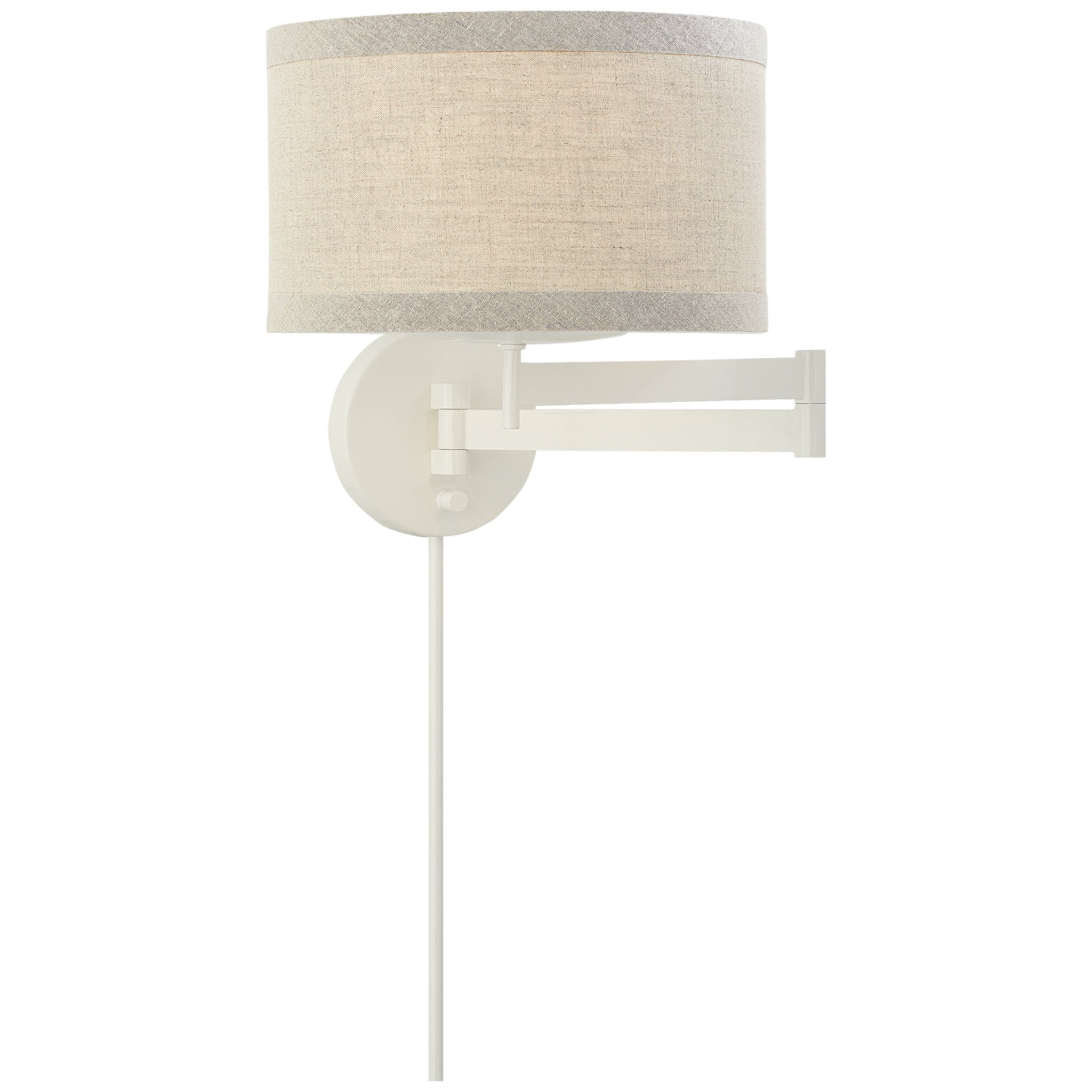 kate spade new york Walker Swing Arm Sconce in Light Cream with Natural Linen Shade Wall Light W14" x H12"