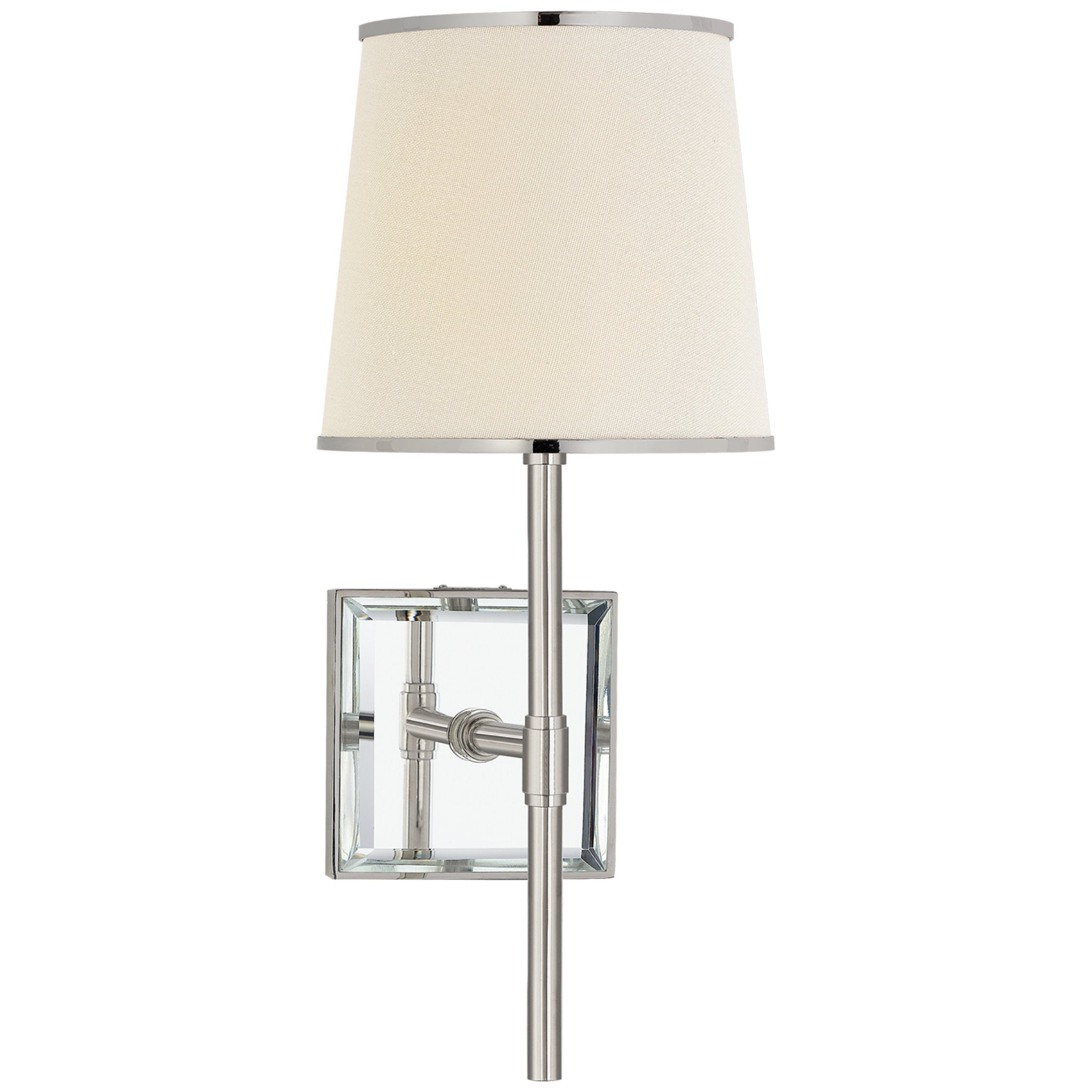 kate spade new york Bradford Medium Sconce in Polished Nickel and Mirror with Cream Linen Shade with Polished Nickel Wall Light W6.5" x H14.5"