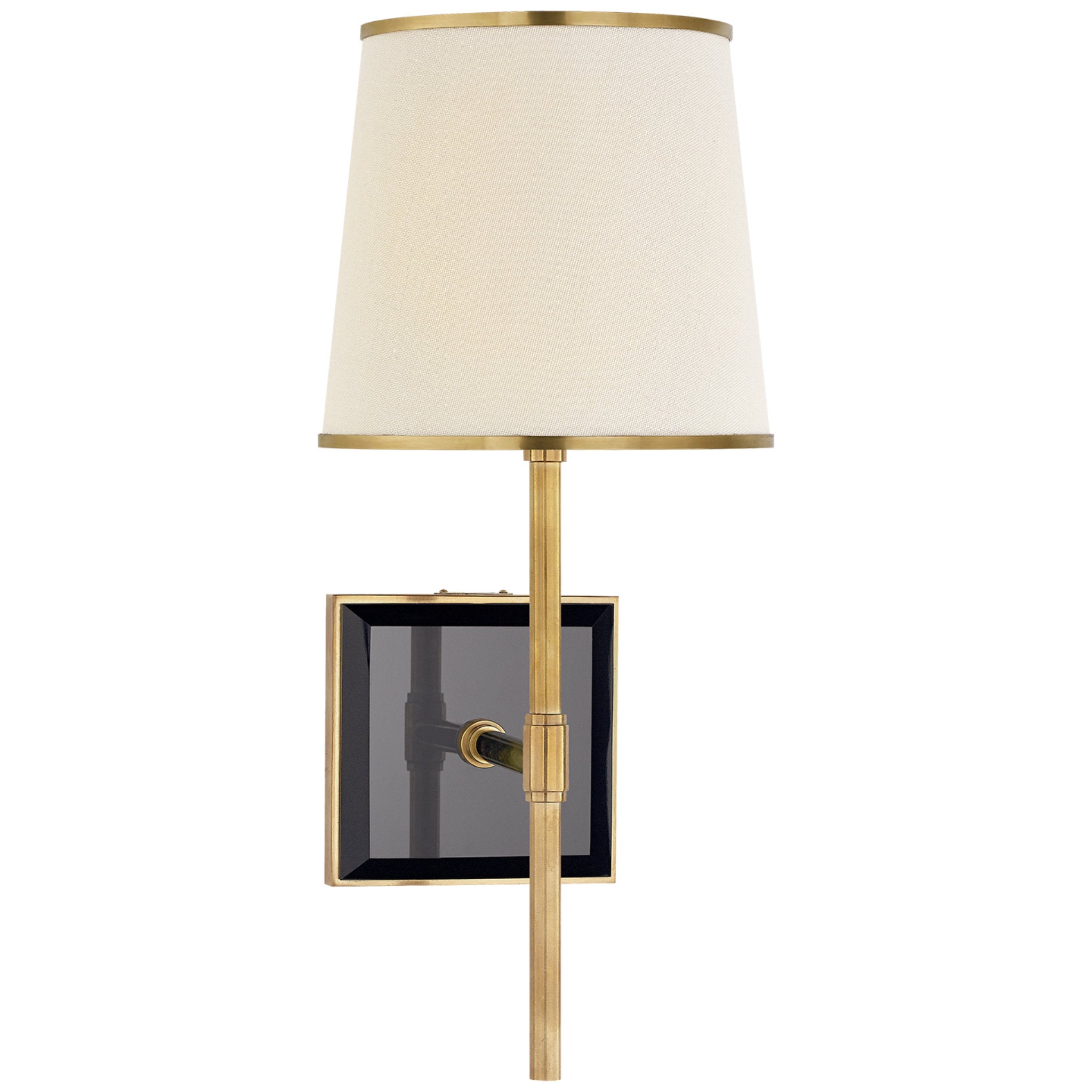 kate spade new york Bradford Medium Sconce in Soft Brass and Black with Cream Linen Shade with Soft Brass Trim Wall Light W6.5" x H14.5"