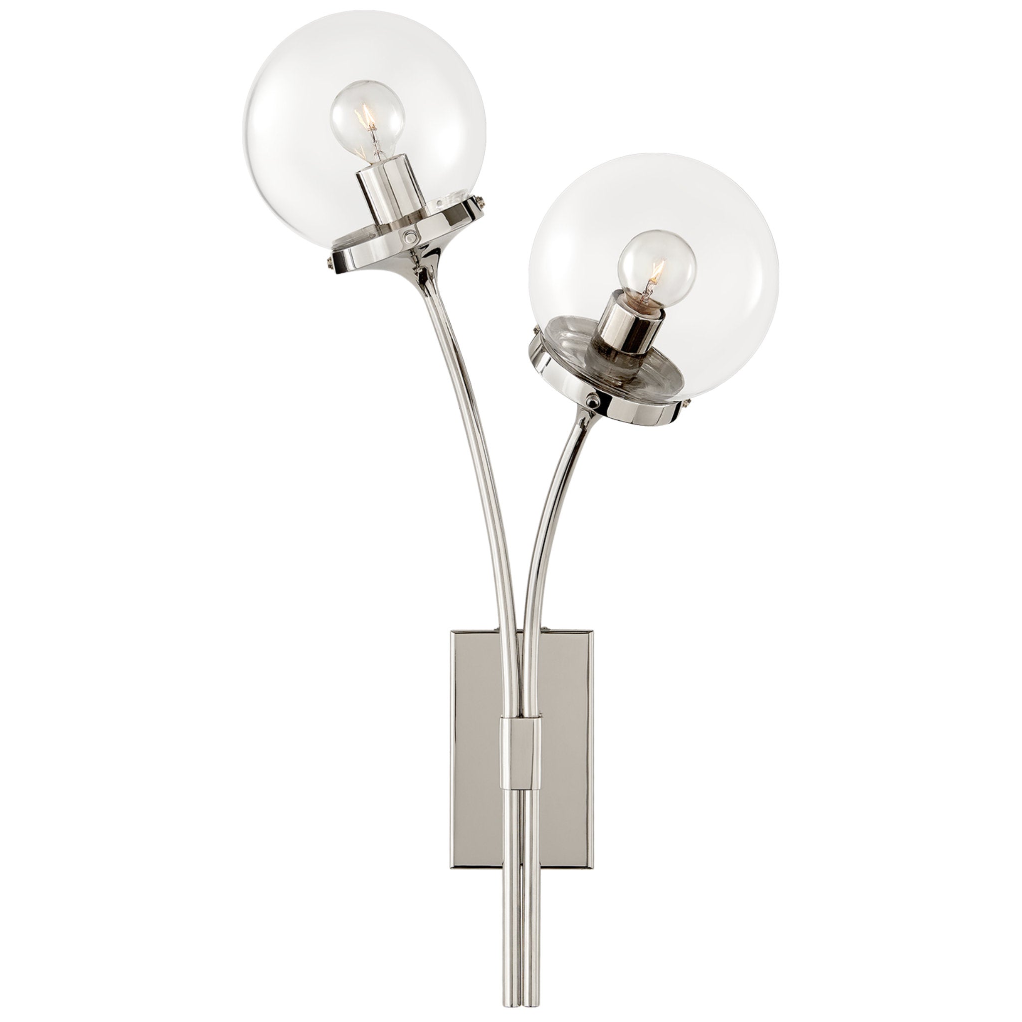 kate spade new york Prescott Right Sconce in Polished Nickel with Clear Glass Wall Light W12" x H20.5"