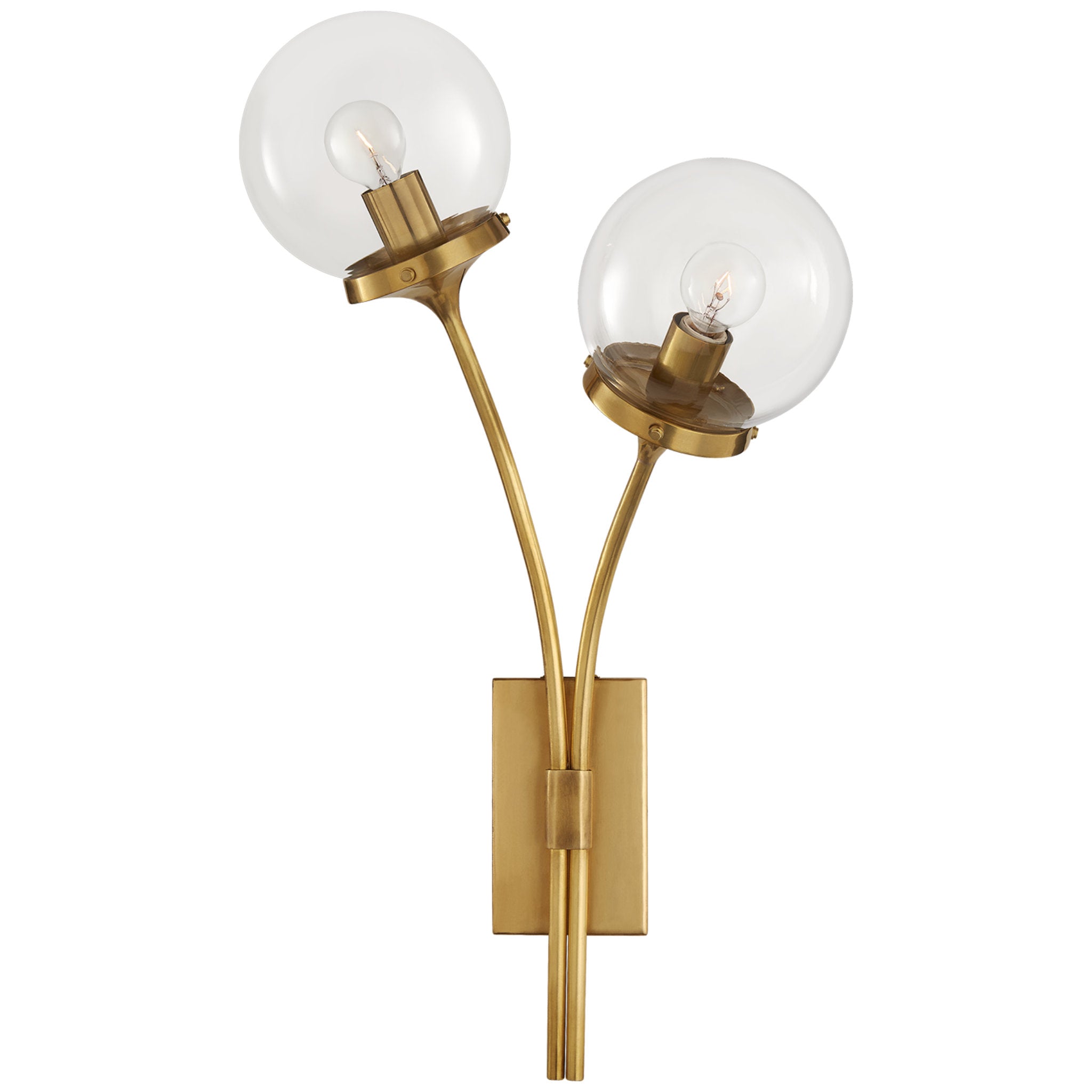 kate spade new york Prescott Right Sconce in Soft Brass with Clear Glass Wall Light W12" x H20.5"