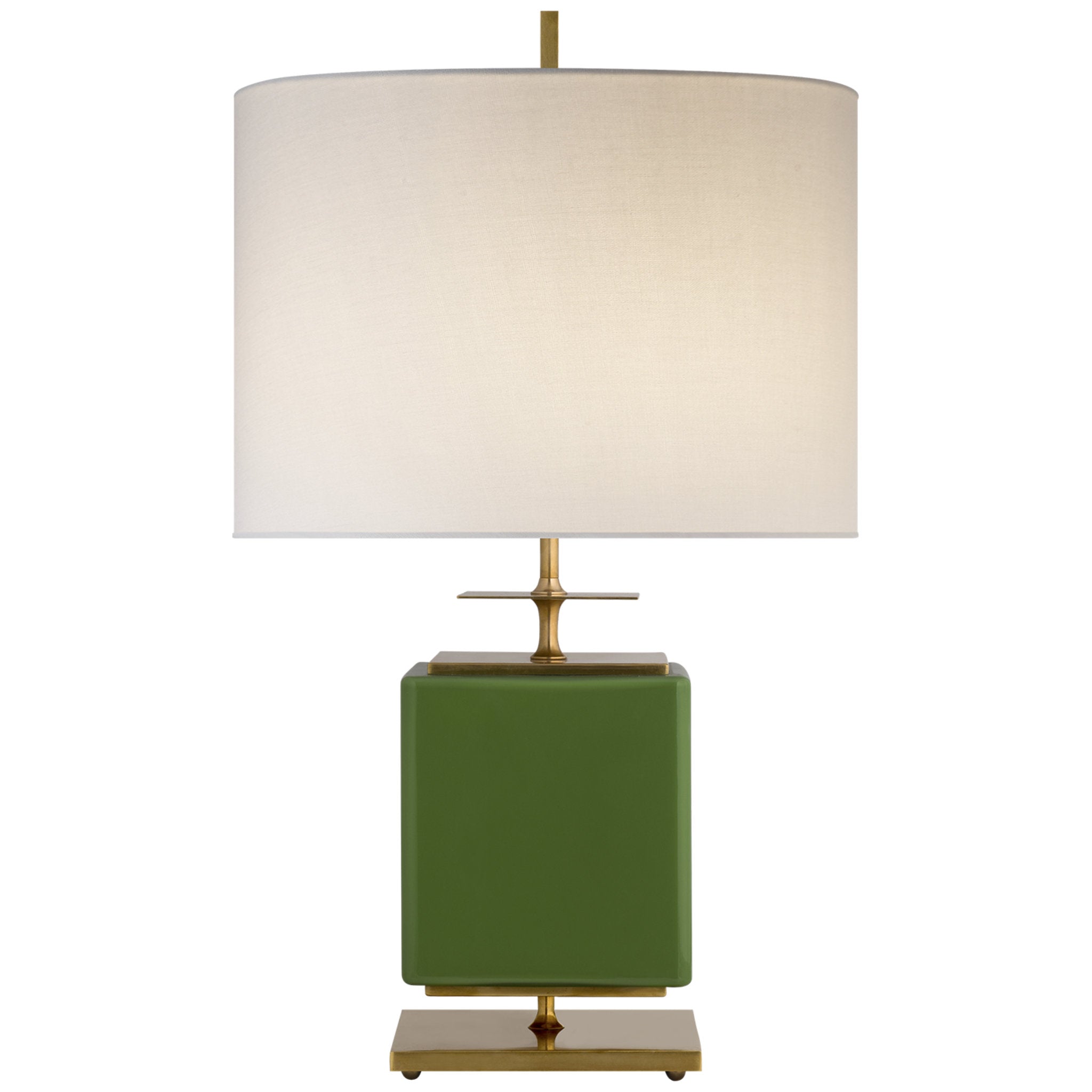 kate spade new york Beekman Small Table Lamp in Green Reverse Painted Glass with Cream Linen Shade W16" x H27.5"