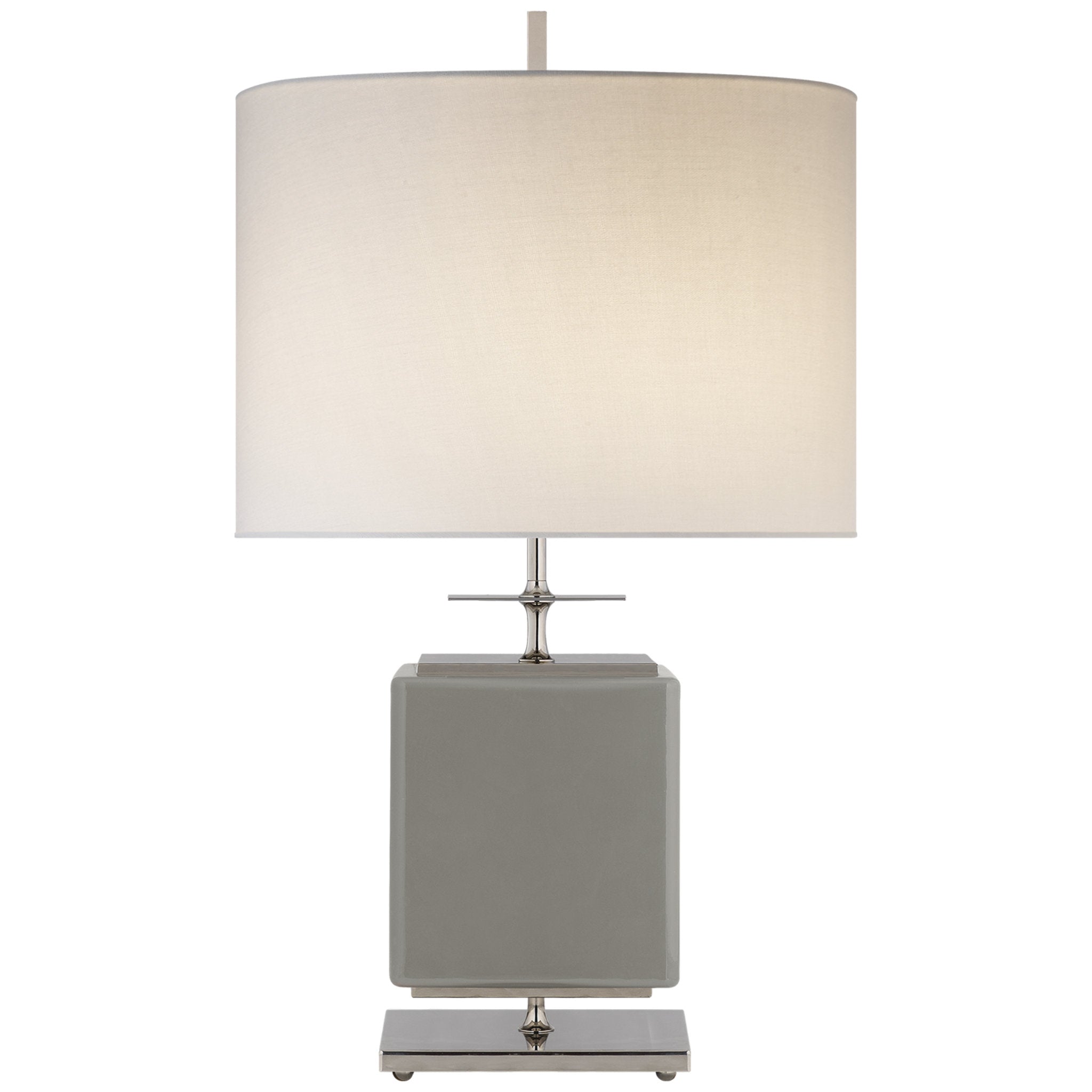 kate spade new york Beekman Small Table Lamp in Grey Reverse Painted Glass with Cream Linen Shade W16" x H27.5"